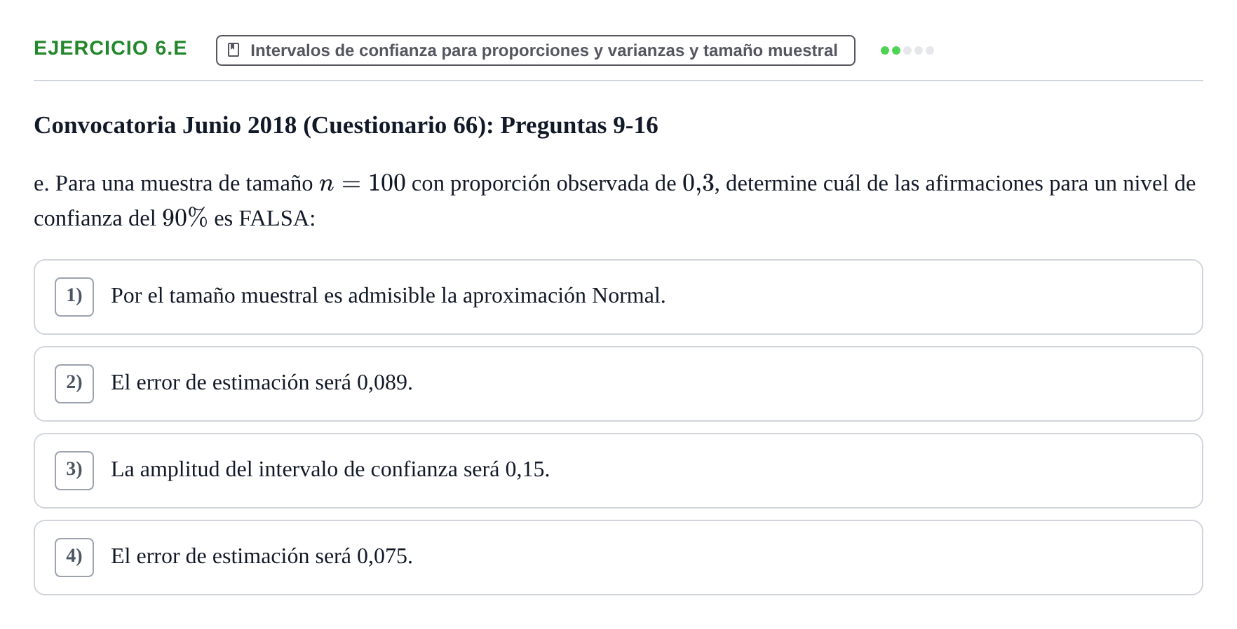 Enunciado: Ejercicio 6.e · Estadística II UB 2019