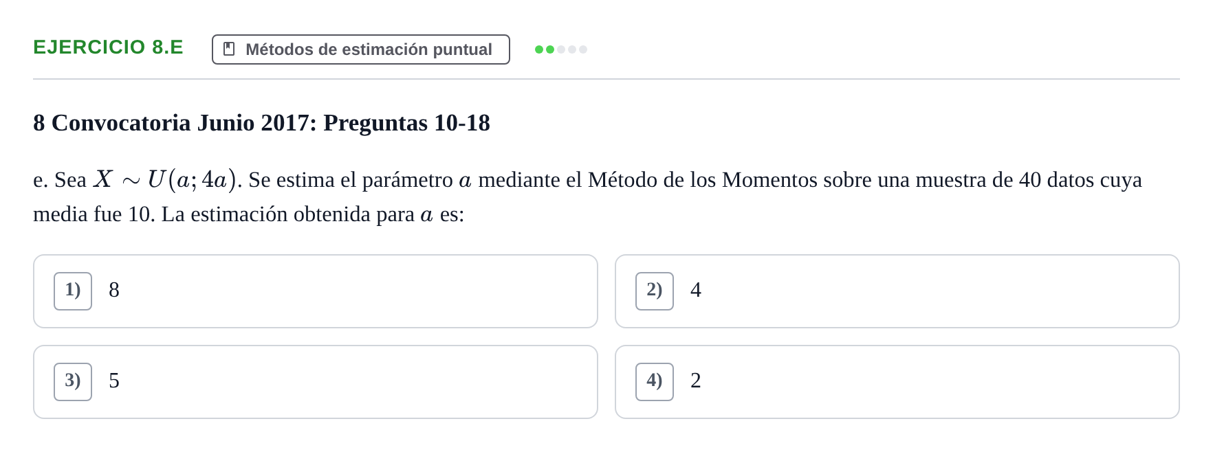 Enunciado: Ejercicio 8.e · Estadística II UB 2019