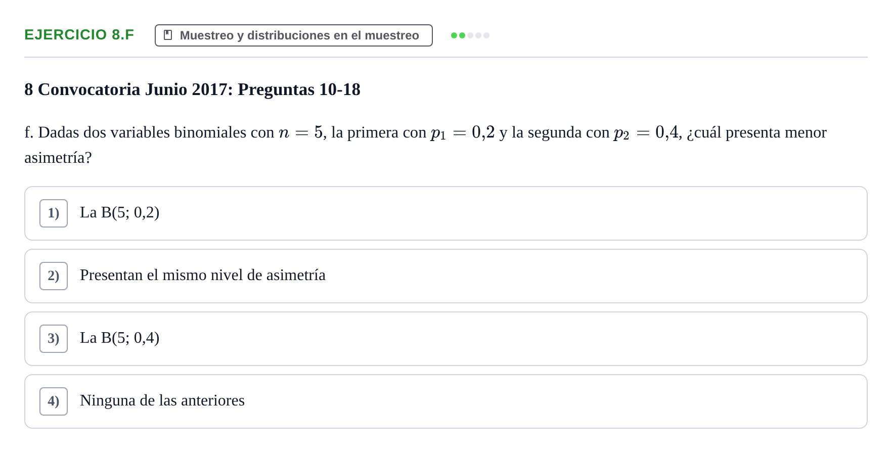 Enunciado: Ejercicio 8.f · Estadística II UB 2019