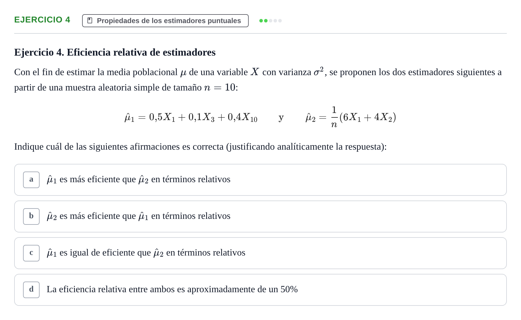 Enunciado: Ejercicio 4 · Estadística II UB Examen Parcial 2. Estadística II