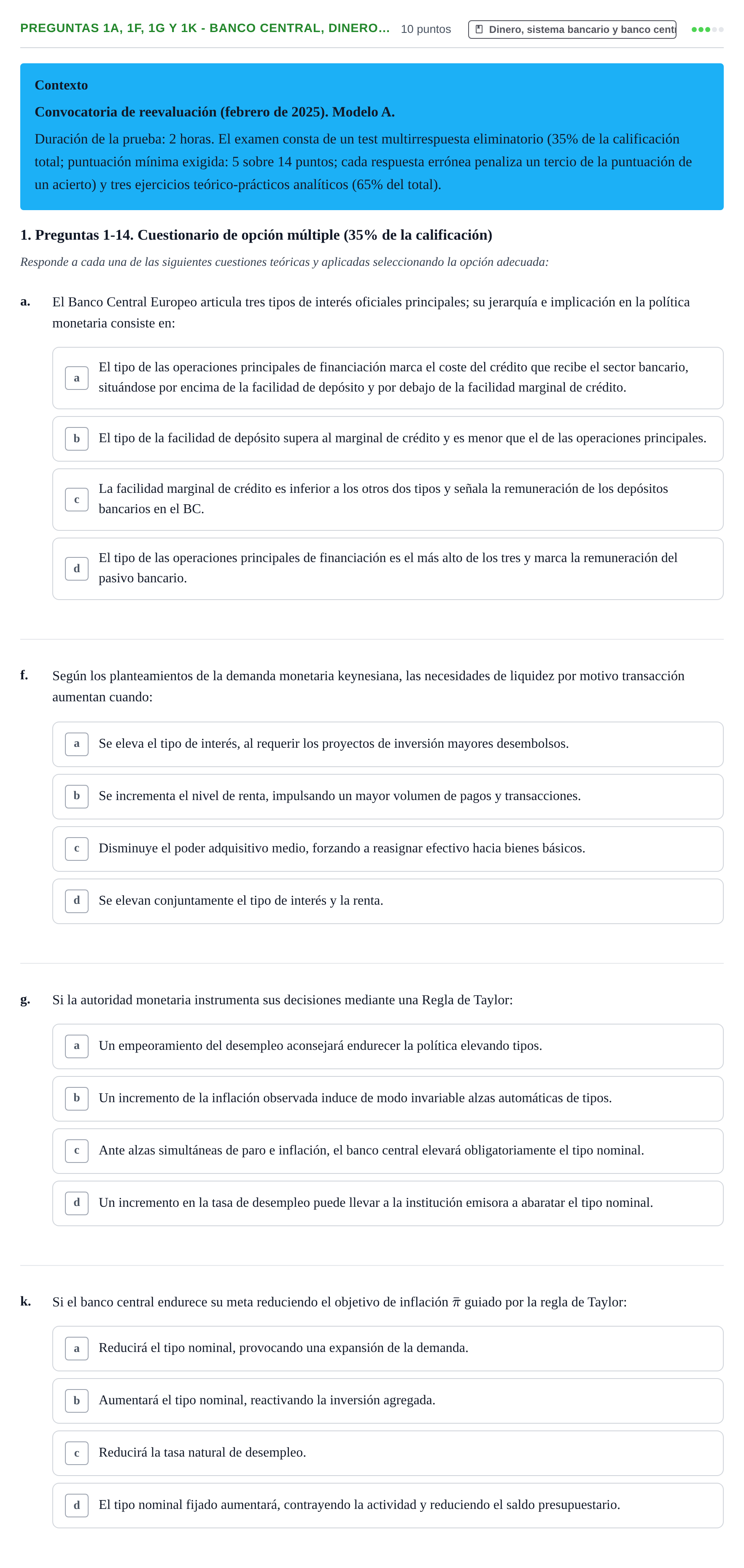 Enunciado: Ejercicio Preguntas 1a, 1f, 1g y 1k - Banco central, dinero… · Macroeconomía UB 2025