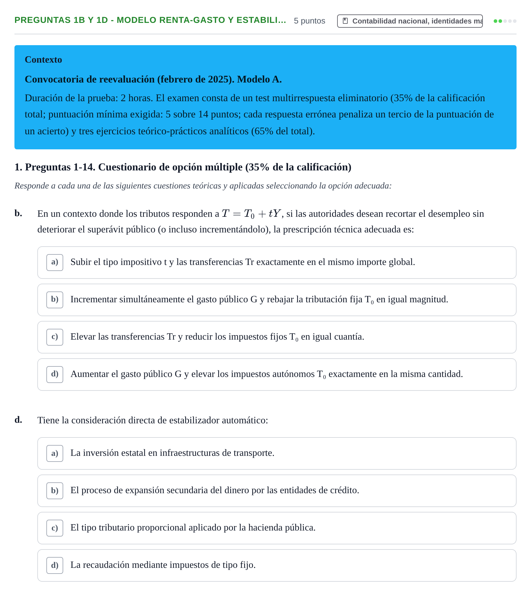 Enunciado: Ejercicio Preguntas 1b y 1d - Modelo renta-gasto y estabili… · Macroeconomía UB 2025