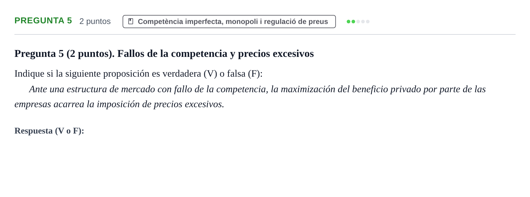 Enunciado: Pregunta 5 · Economia del Sector Públic UB Examen Final. Economía del Sector Público