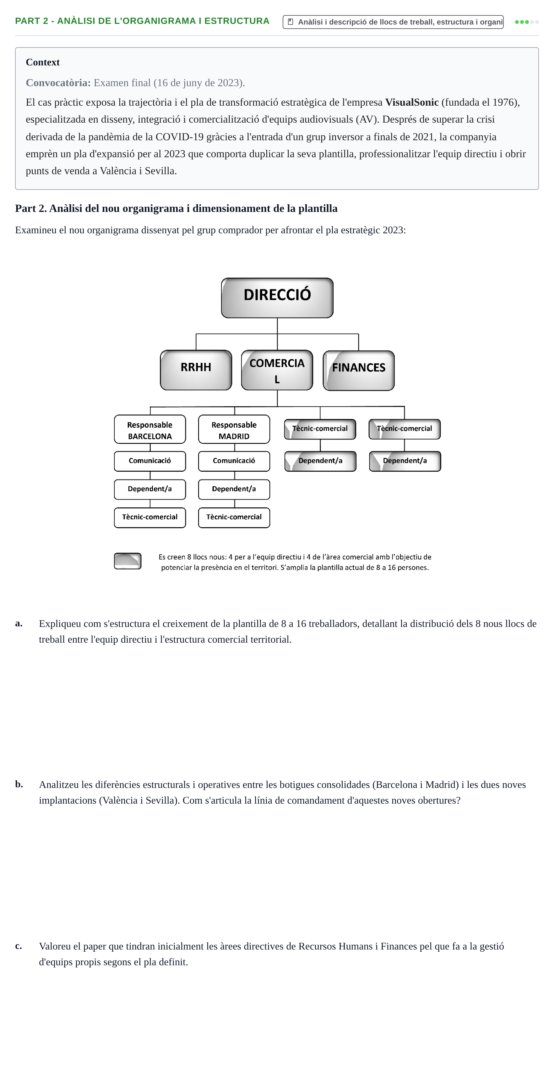 Enunciado: Part 2 - Anàlisi de l'organigrama i estructura · Recursos Humans UB Juny 2023