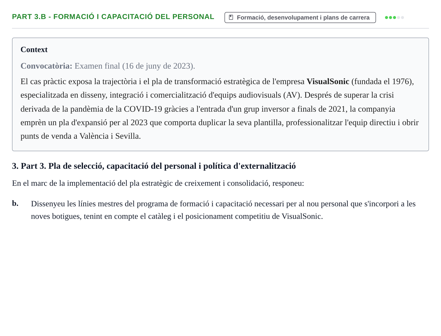 Enunciado: Part 3.b - Formació i capacitació del personal · Recursos Humans UB Juny 2023