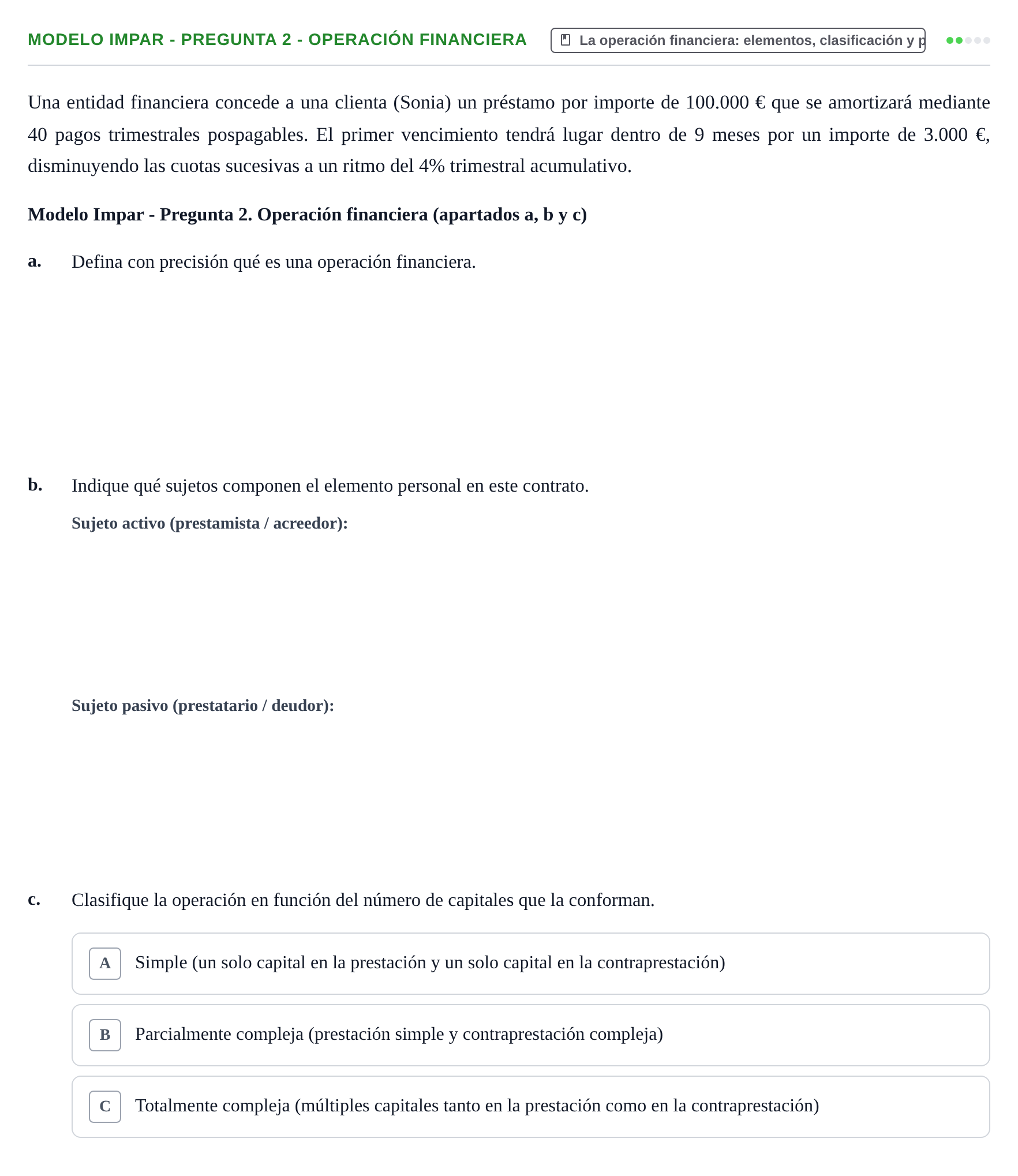 Enunciado: Ejercicio Modelo Impar - Pregunta 2 - Operación financiera · Matemàtica Financera UB 2020