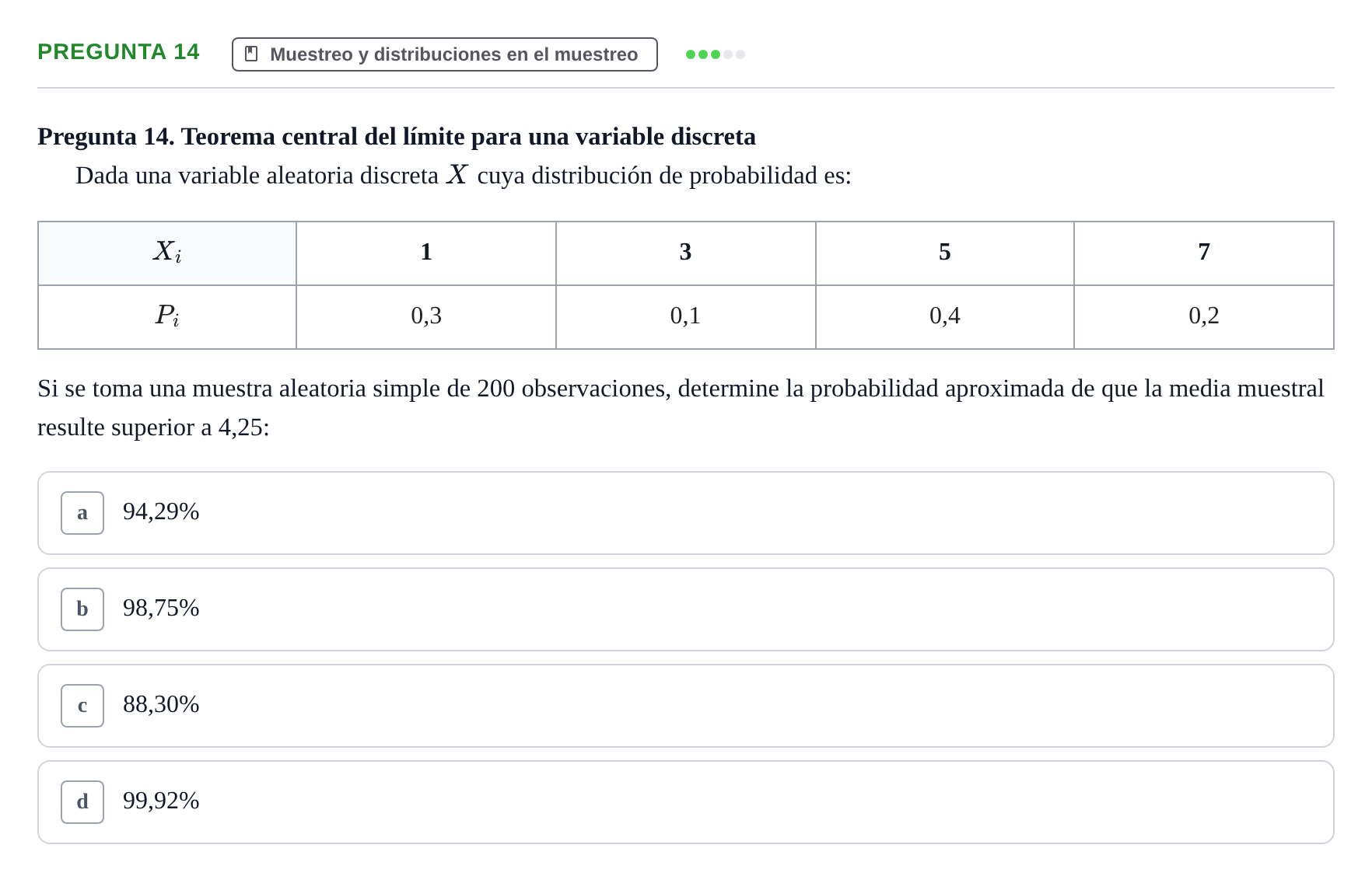 Enunciado: Pregunta 14 · Estadística II UB Juny 2025
