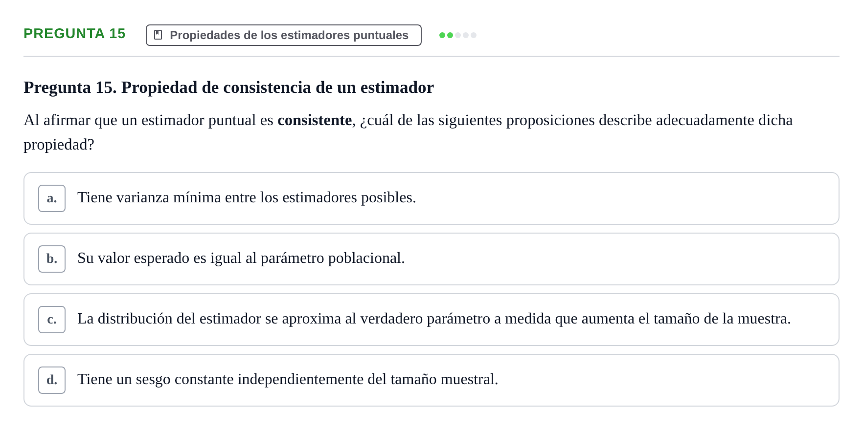 Enunciado: Pregunta 15 · Estadística II UB Juny 2025