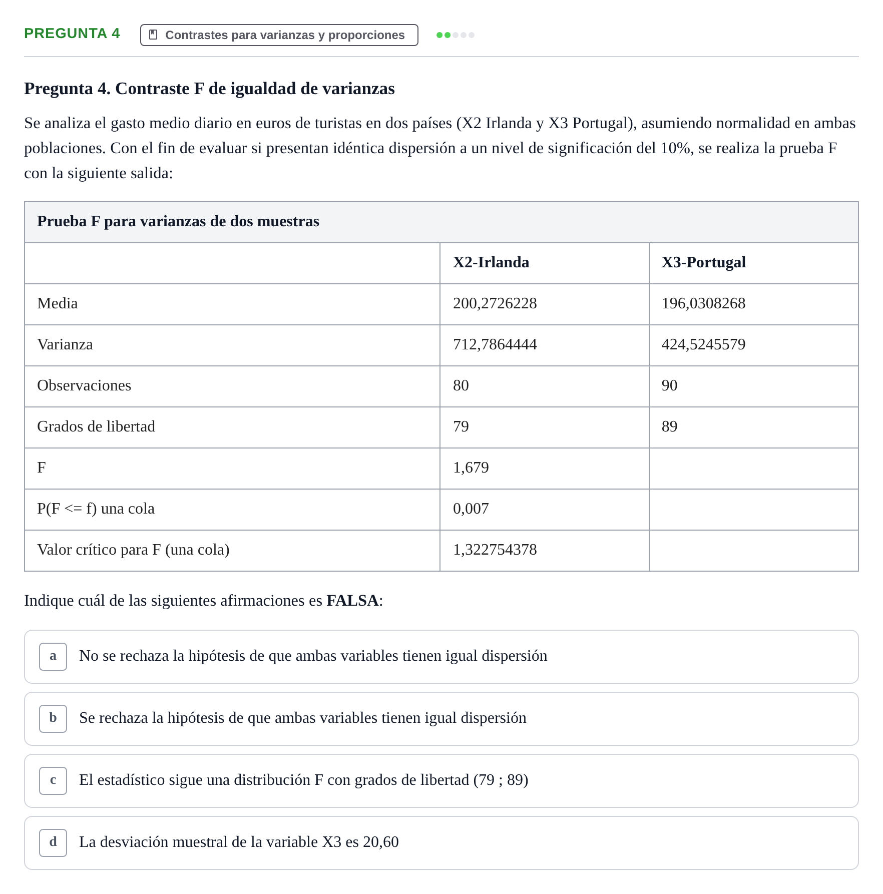 Enunciado: Pregunta 4 · Estadística II UB Juny 2025