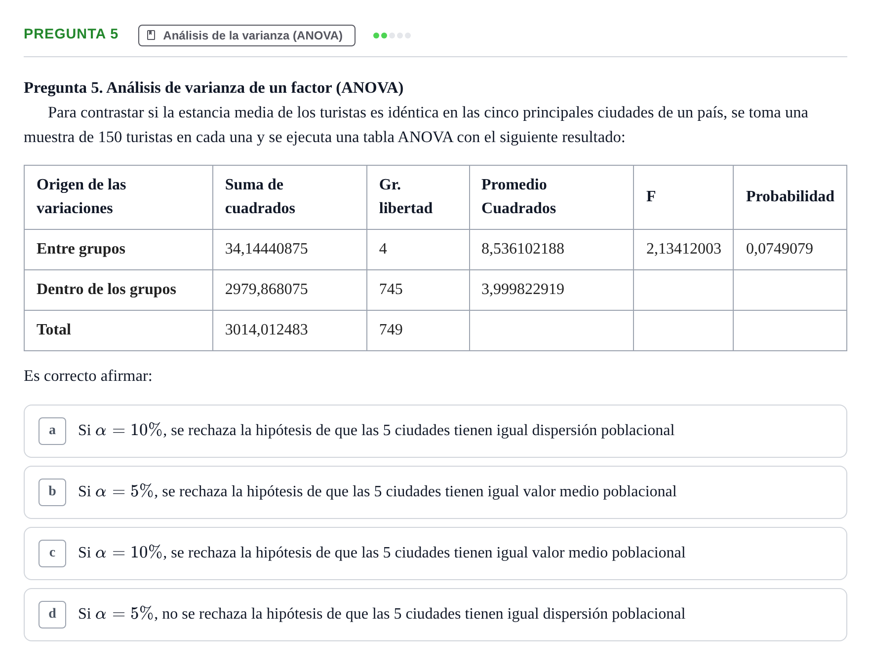 Enunciado: Pregunta 5 · Estadística II UB Juny 2025