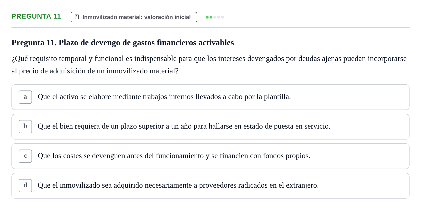 Enunciado: Pregunta 11 · Comptabilitat II UB 2018