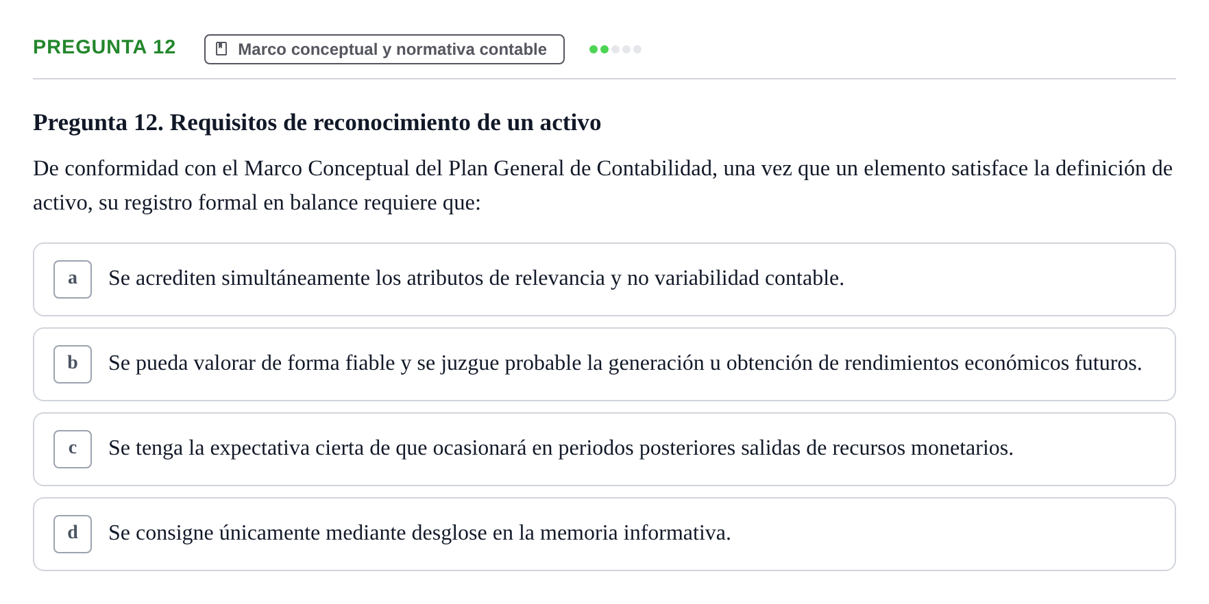 Enunciado: Pregunta 12 · Comptabilitat II UB 2018
