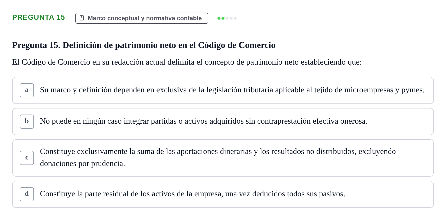 Enunciado: Pregunta 15 · Comptabilitat II UB 2018