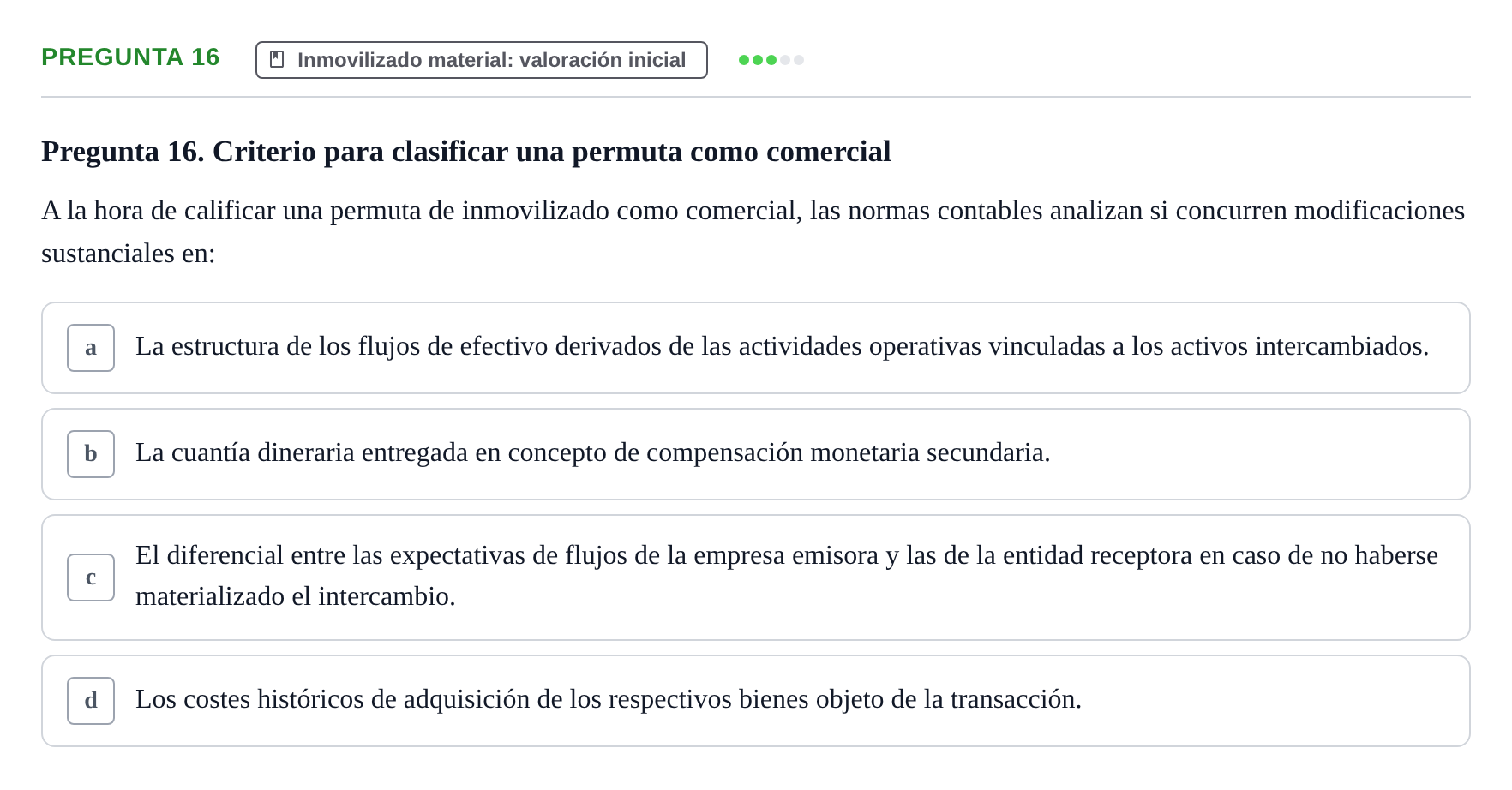 Enunciado: Pregunta 16 · Comptabilitat II UB 2018