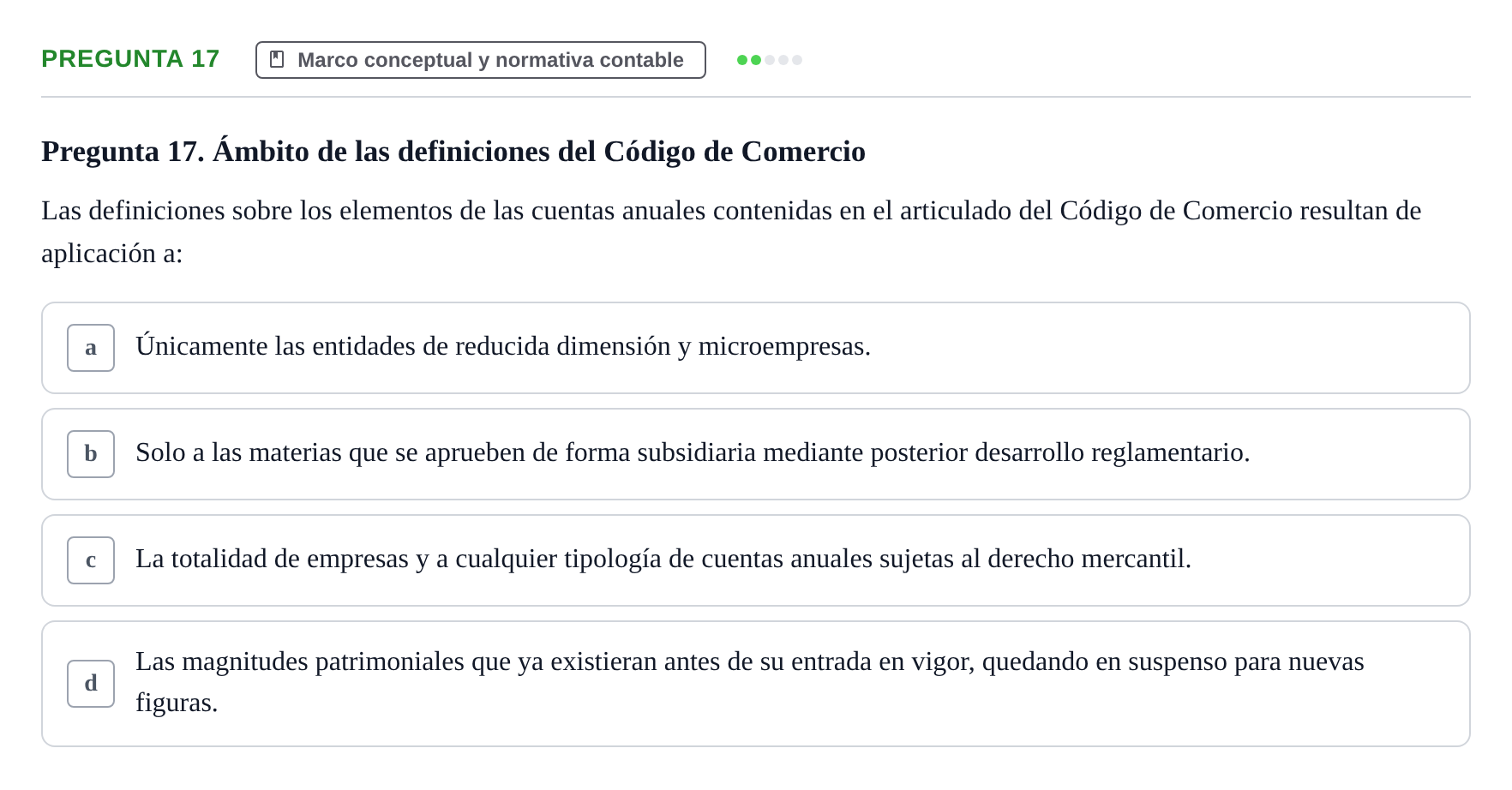 Enunciado: Pregunta 17 · Comptabilitat II UB 2018