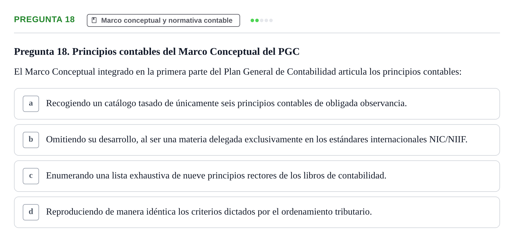 Enunciado: Pregunta 18 · Comptabilitat II UB 2018