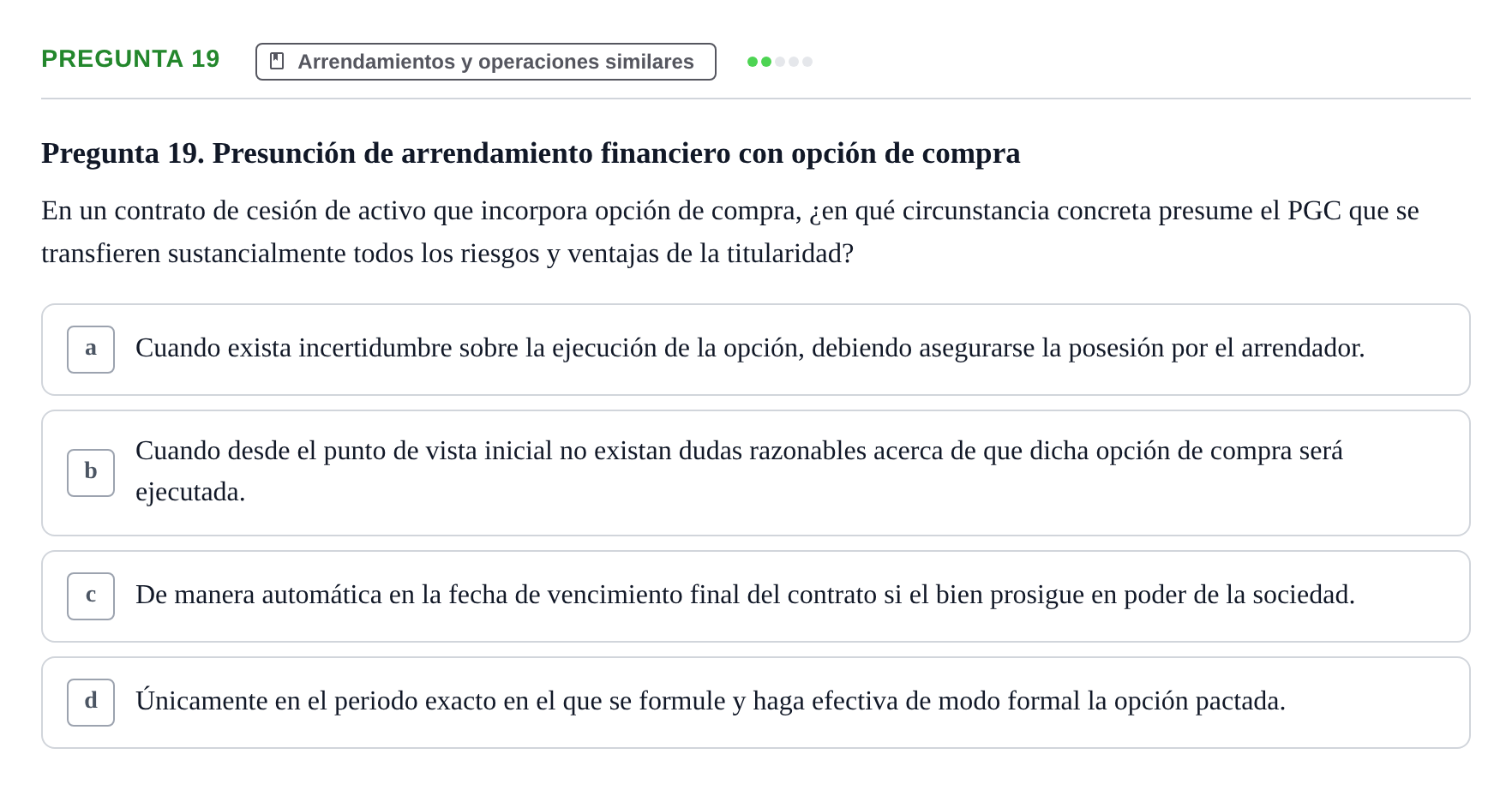 Enunciado: Pregunta 19 · Comptabilitat II UB 2018