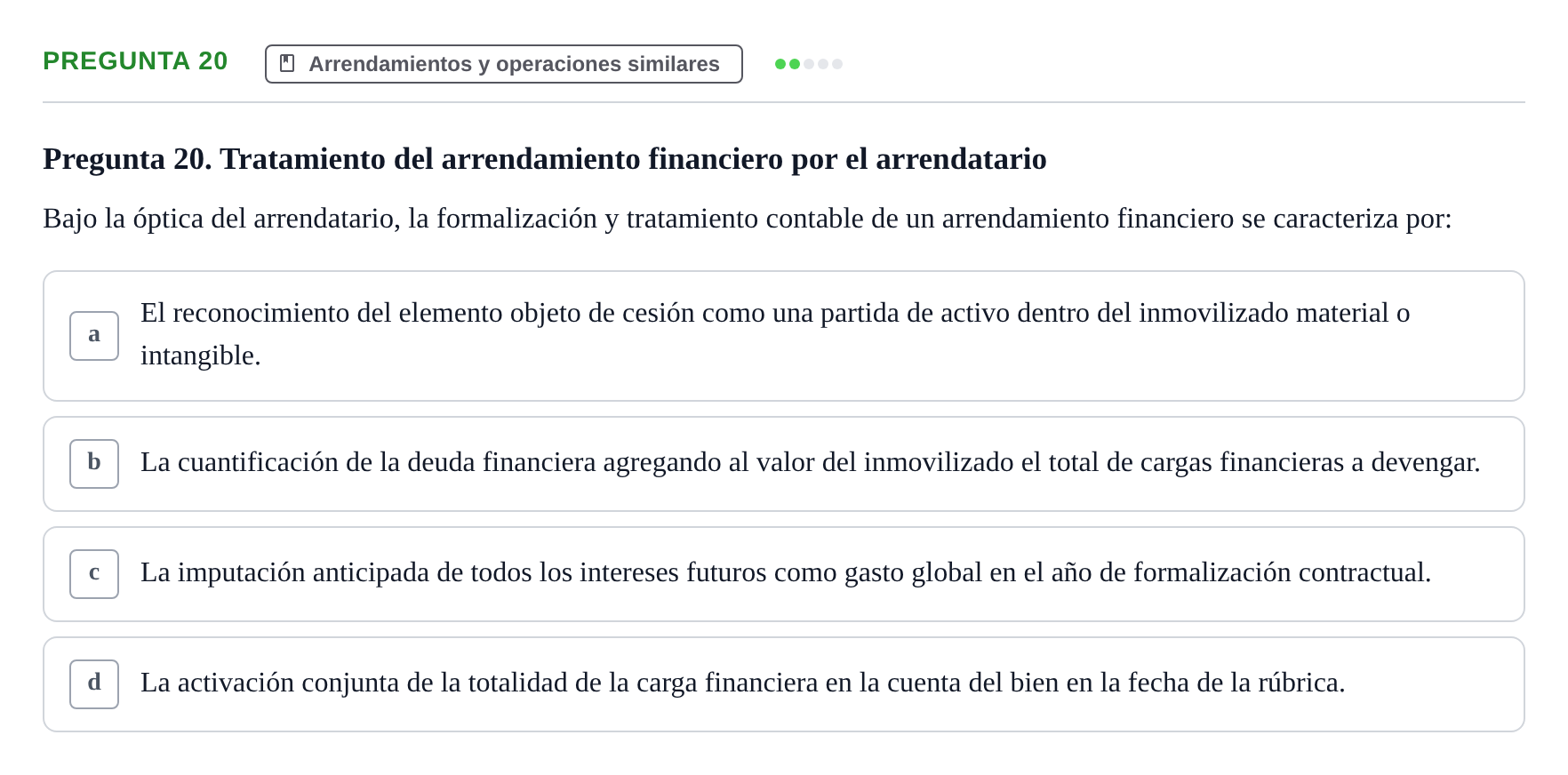 Enunciado: Pregunta 20 · Comptabilitat II UB 2018