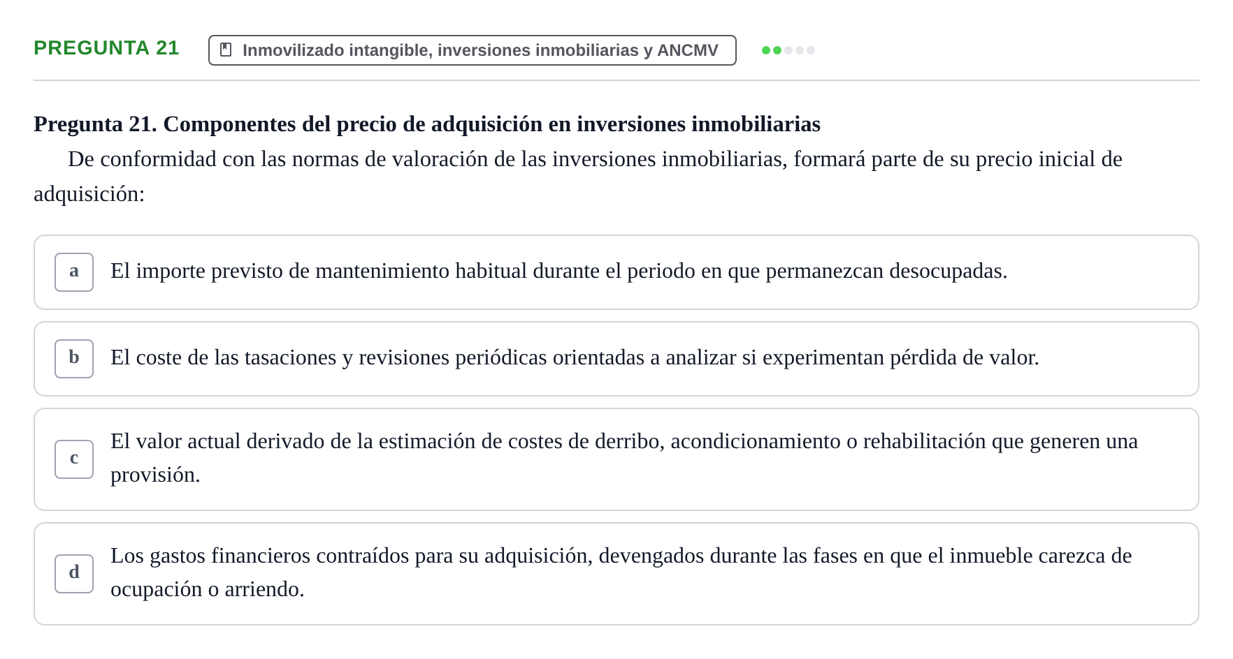 Enunciado: Pregunta 21 · Comptabilitat II UB 2018