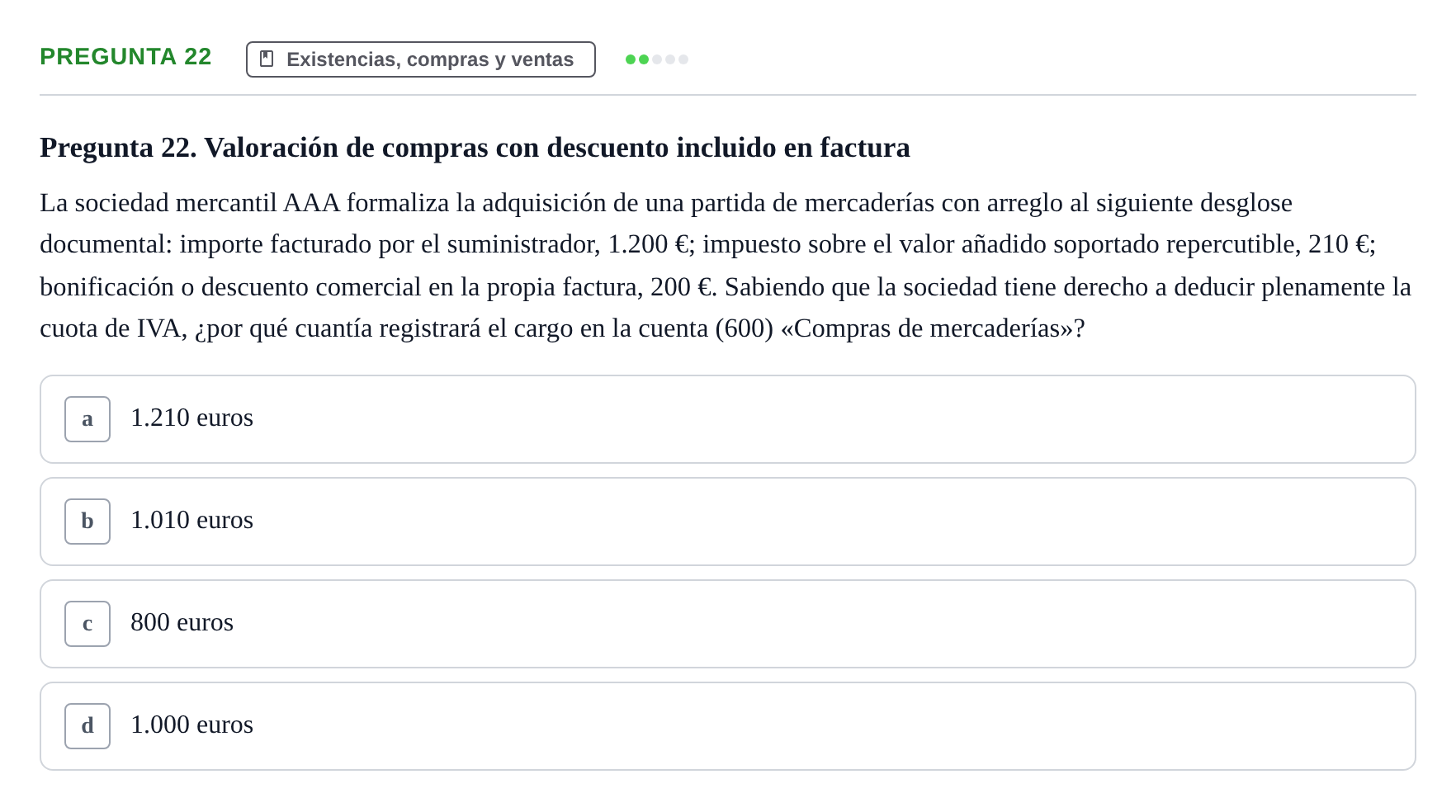 Enunciado: Pregunta 22 · Comptabilitat II UB 2018