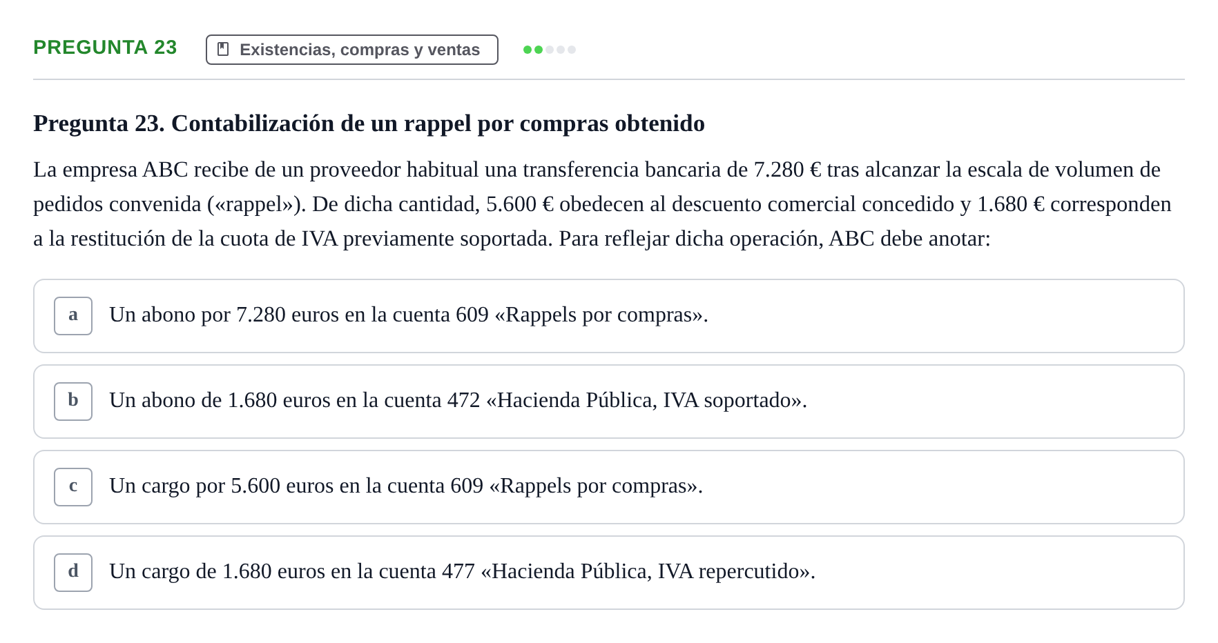 Enunciado: Pregunta 23 · Comptabilitat II UB 2018