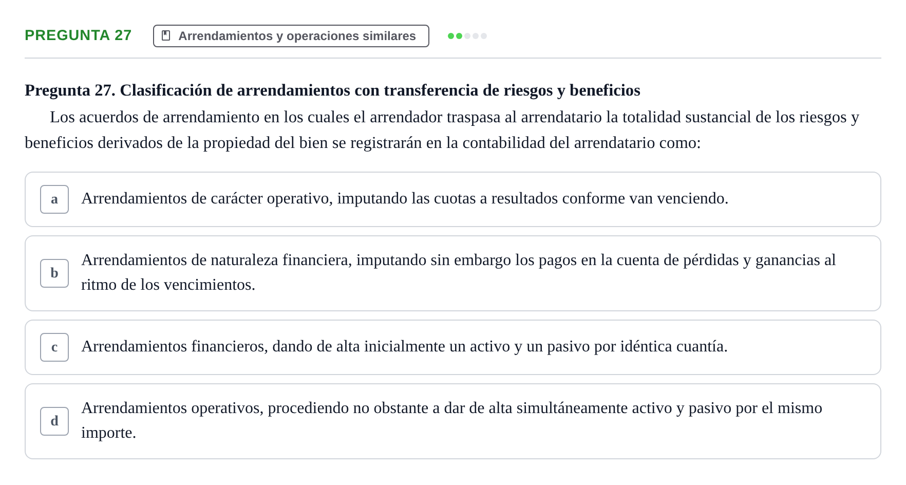 Enunciado: Pregunta 27 · Comptabilitat II UB 2018