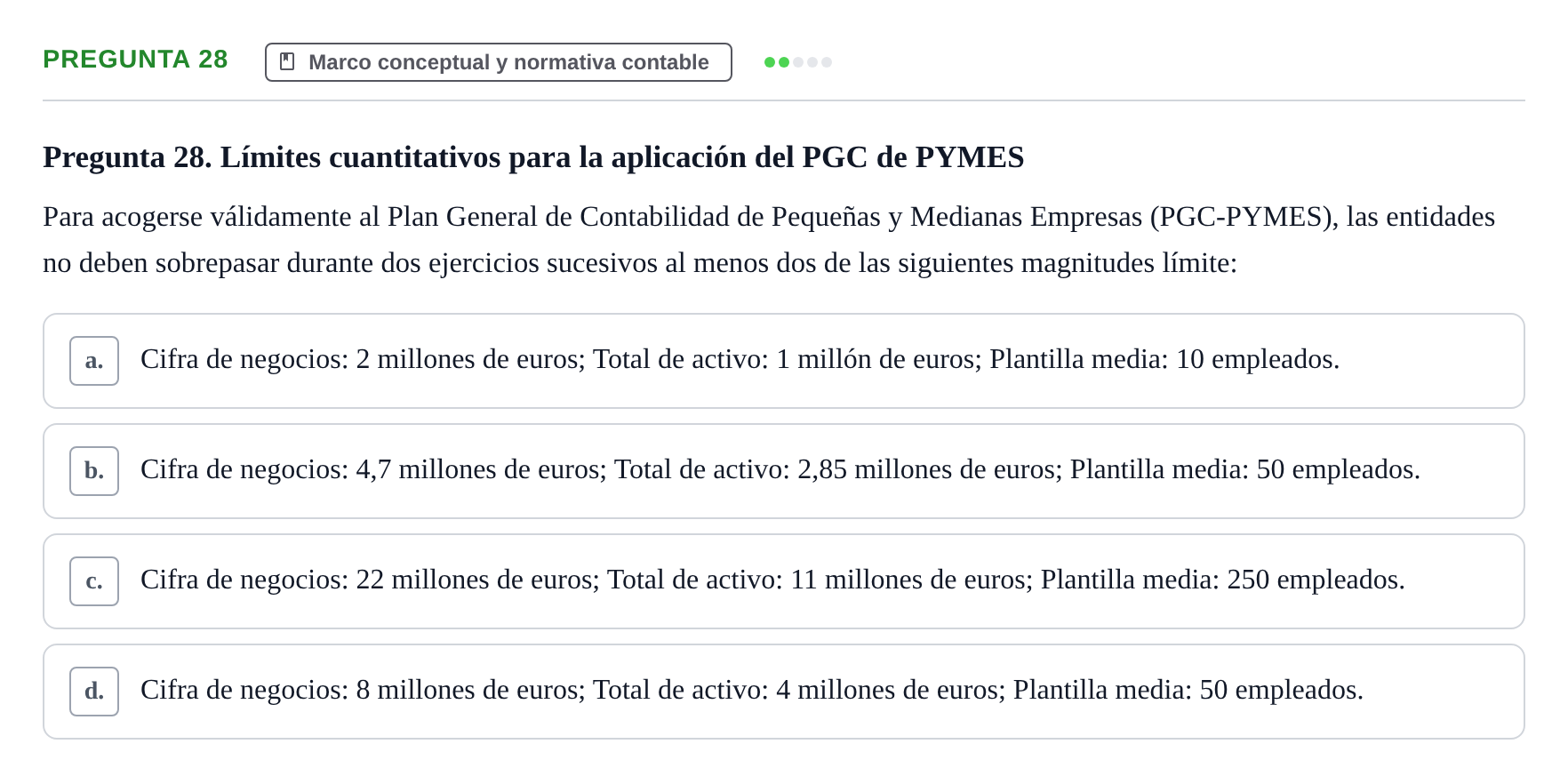 Enunciado: Pregunta 28 · Comptabilitat II UB 2018