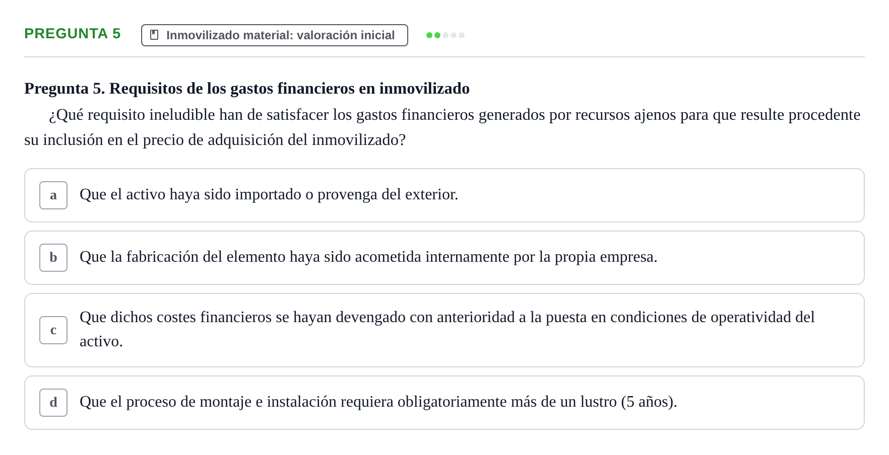 Enunciado: Pregunta 5 · Comptabilitat II UB 2018