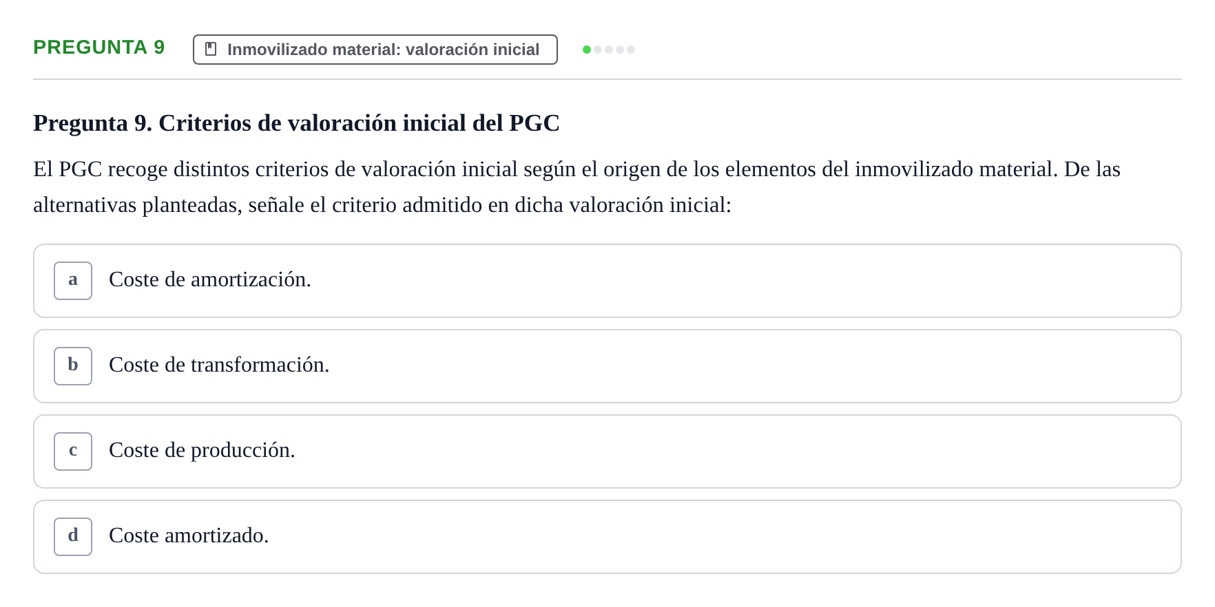 Enunciado: Pregunta 9 · Comptabilitat II UB 2018