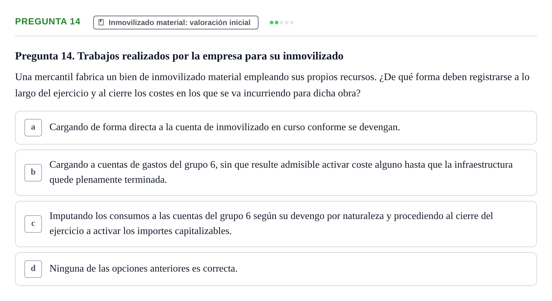 Enunciado: Pregunta 14 · Comptabilitat II UB 2014