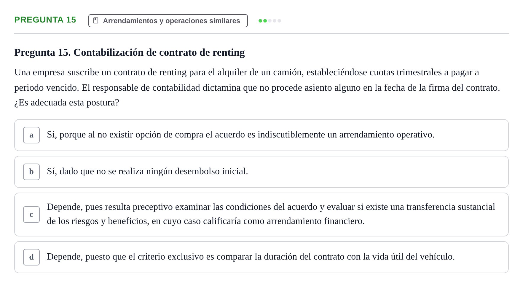 Enunciado: Pregunta 15 · Comptabilitat II UB 2014