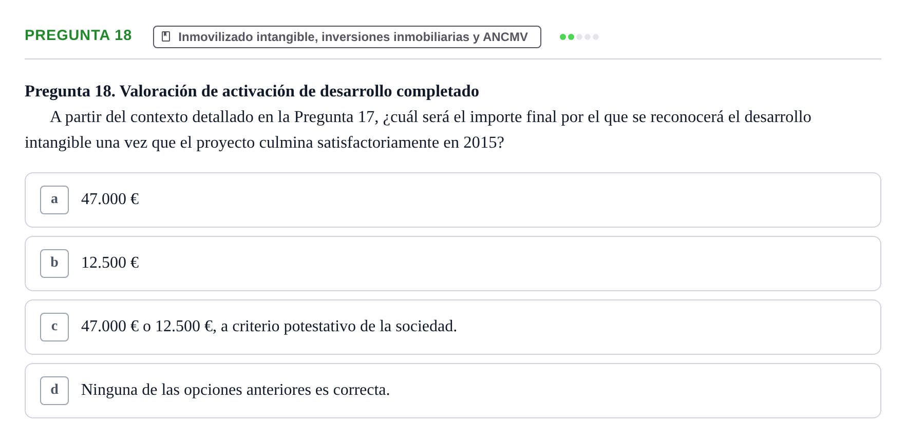 Enunciado: Pregunta 18 · Comptabilitat II UB 2014