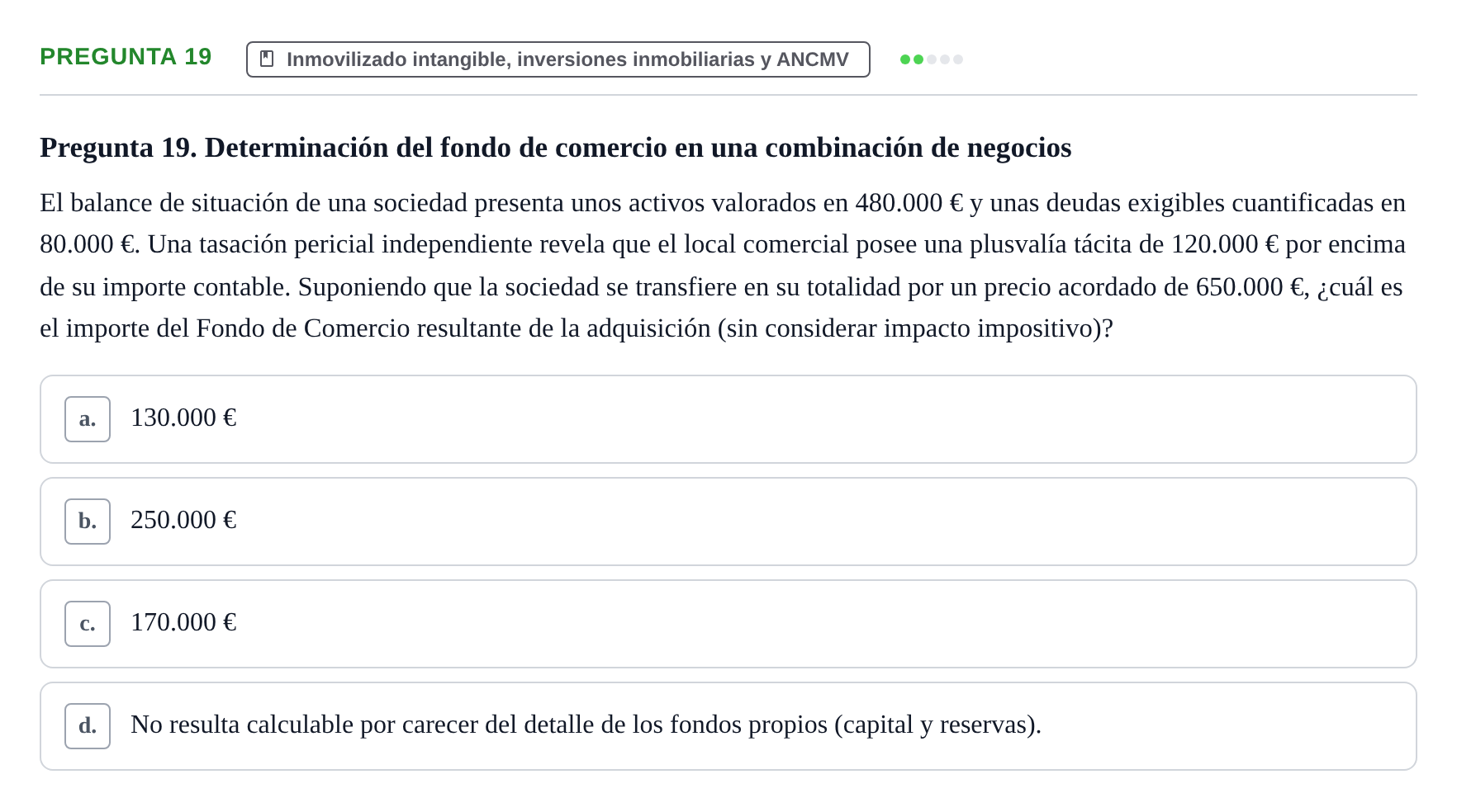 Enunciado: Pregunta 19 · Comptabilitat II UB 2014