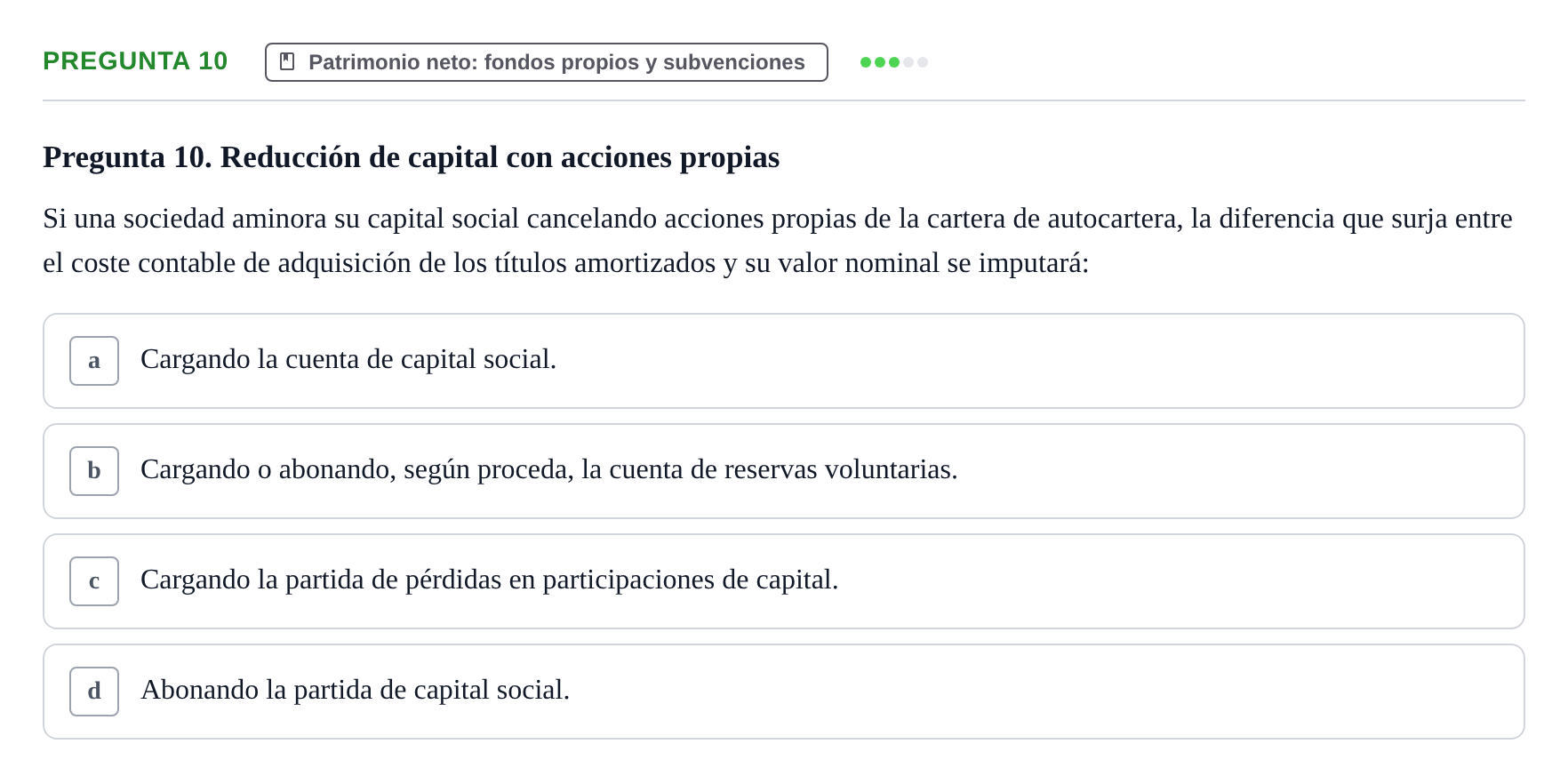 Enunciado: Pregunta 10 · Comptabilitat II UB Examen Parcial de Contabilidad Financiera II