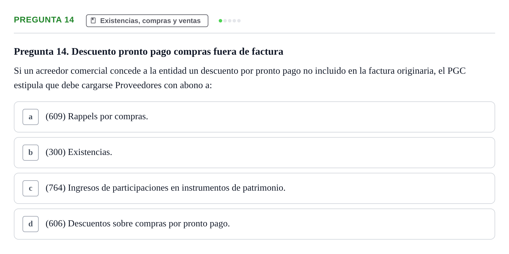 Enunciado: Pregunta 14 · Comptabilitat II UB Examen Parcial de Contabilidad Financiera II