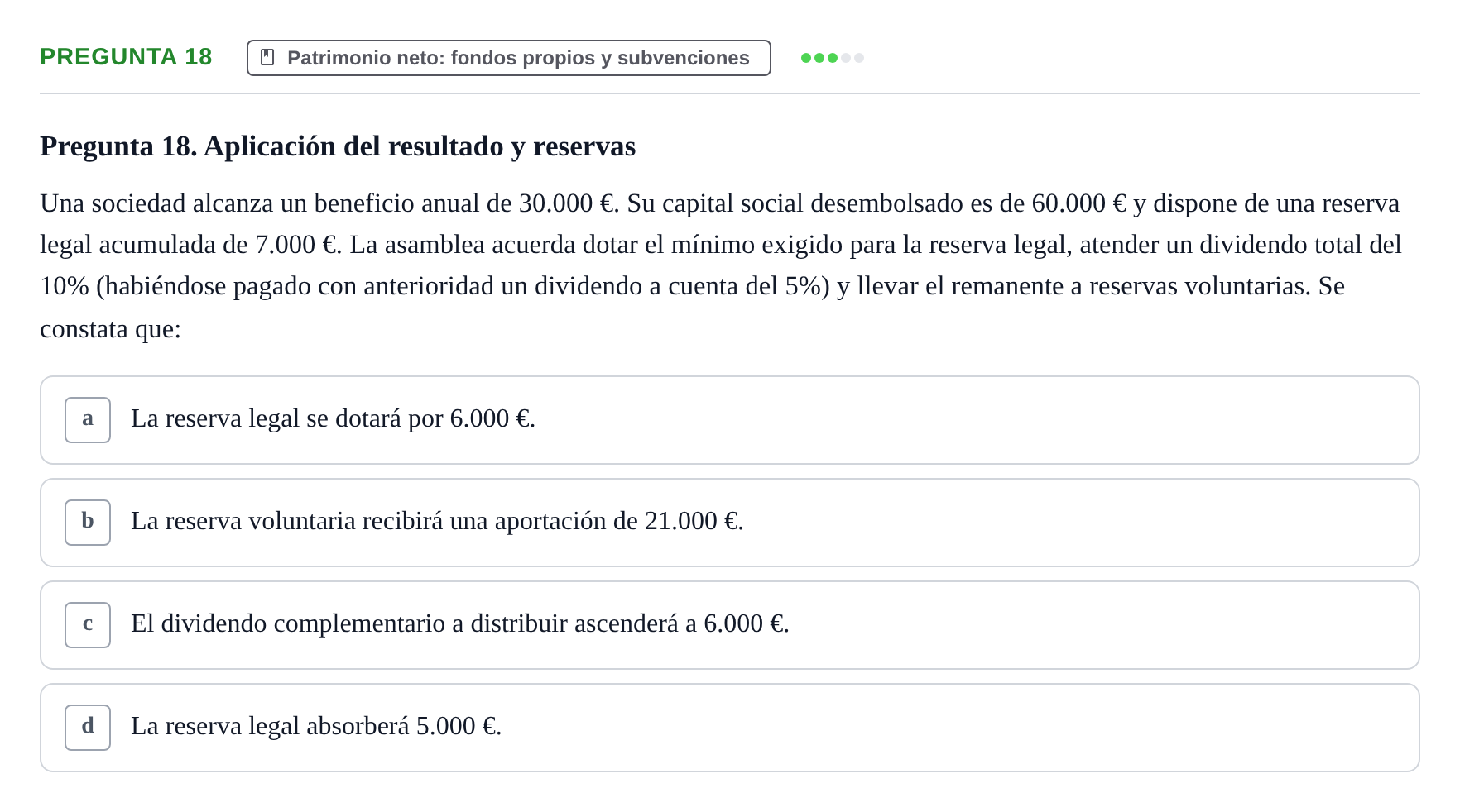 Enunciado: Pregunta 18 · Comptabilitat II UB Examen Parcial de Contabilidad Financiera II