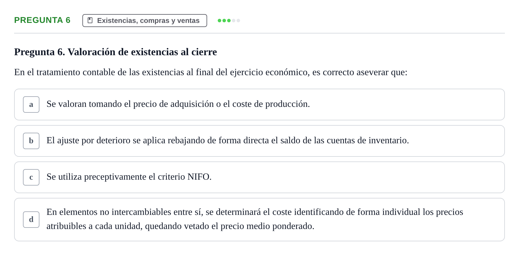 Enunciado: Pregunta 6 · Comptabilitat II UB Examen Parcial de Contabilidad Financiera II