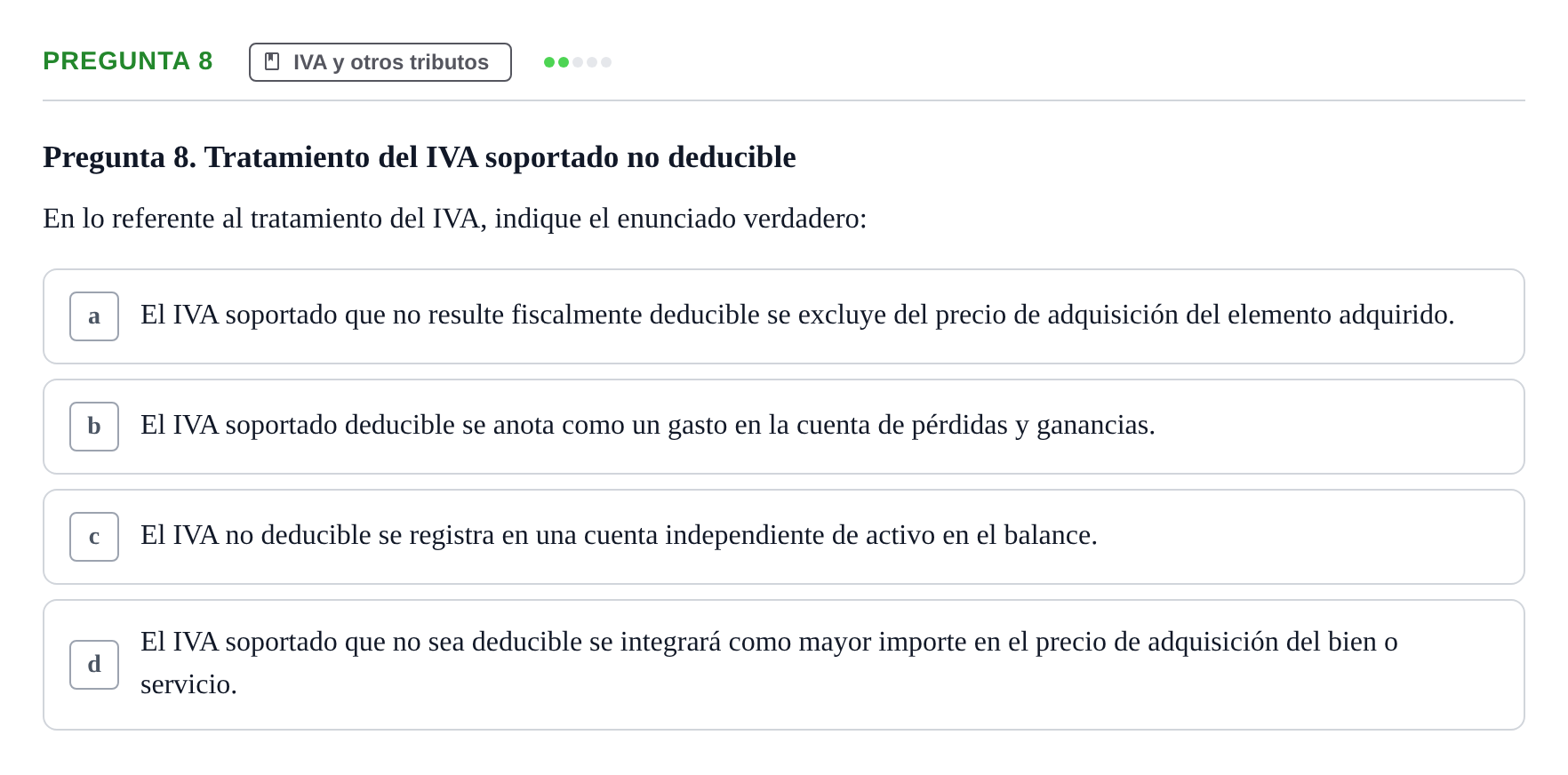 Enunciado: Pregunta 8 · Comptabilitat II UB Examen Parcial de Contabilidad Financiera II