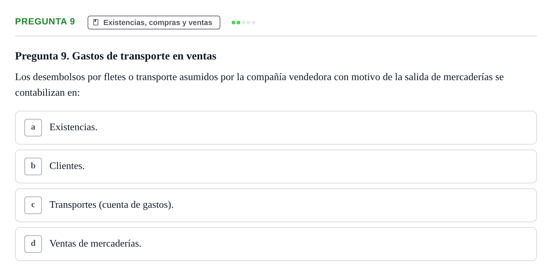 Enunciado: Pregunta 9 · Comptabilitat II UB Examen Parcial de Contabilidad Financiera II
