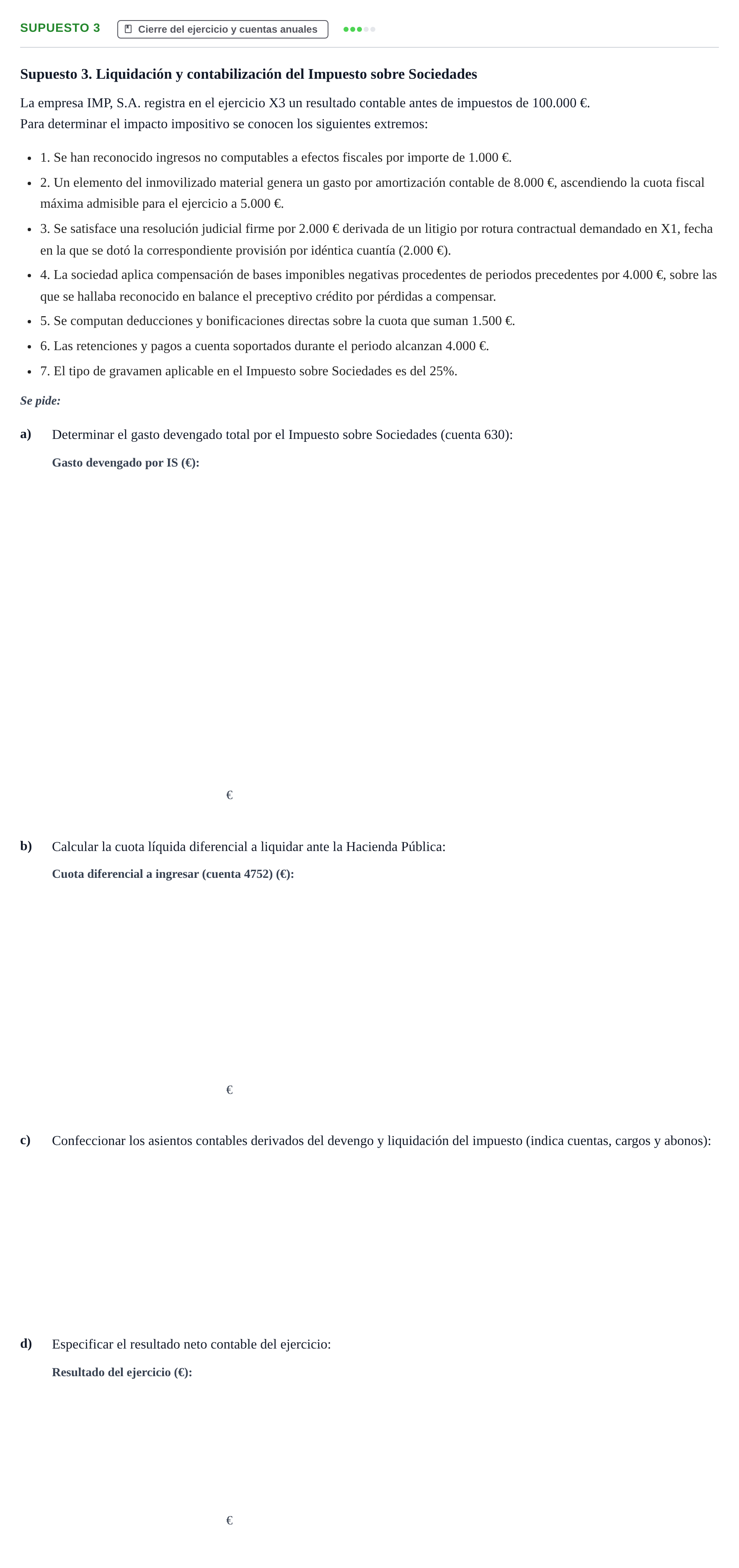 Enunciado: Ejercicio Supuesto 3 · Comptabilitat II UB Examen Parcial de Contabilidad Financiera II
