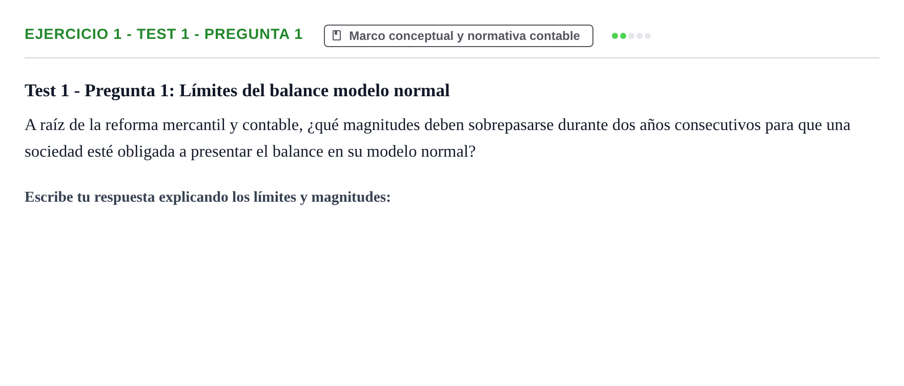 Enunciado: Ejercicio 1 - Test 1 - Pregunta 1 · Comptabilitat II UB Cuestionario de Evaluación Continua: Reforma Contable, Inmovilizado y Arrendamientos