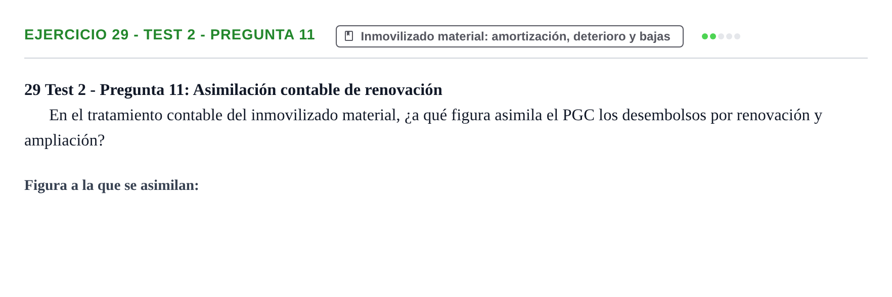 Enunciado: Ejercicio 29 - Test 2 - Pregunta 11 · Comptabilitat II UB Cuestionario de Evaluación Continua: Reforma Contable, Inmovilizado y Arrendamientos