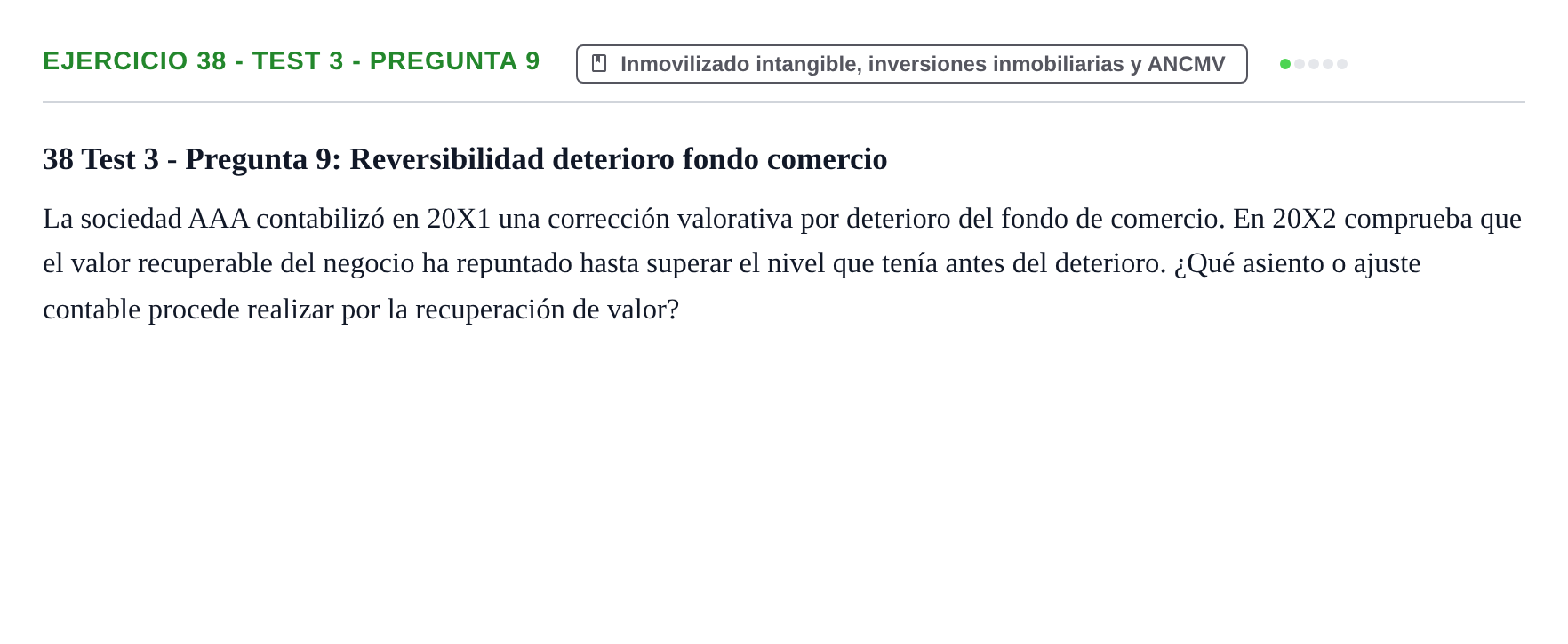 Enunciado: Ejercicio 38 - Test 3 - Pregunta 9 · Comptabilitat II UB Cuestionario de Evaluación Continua: Reforma Contable, Inmovilizado y Arrendamientos