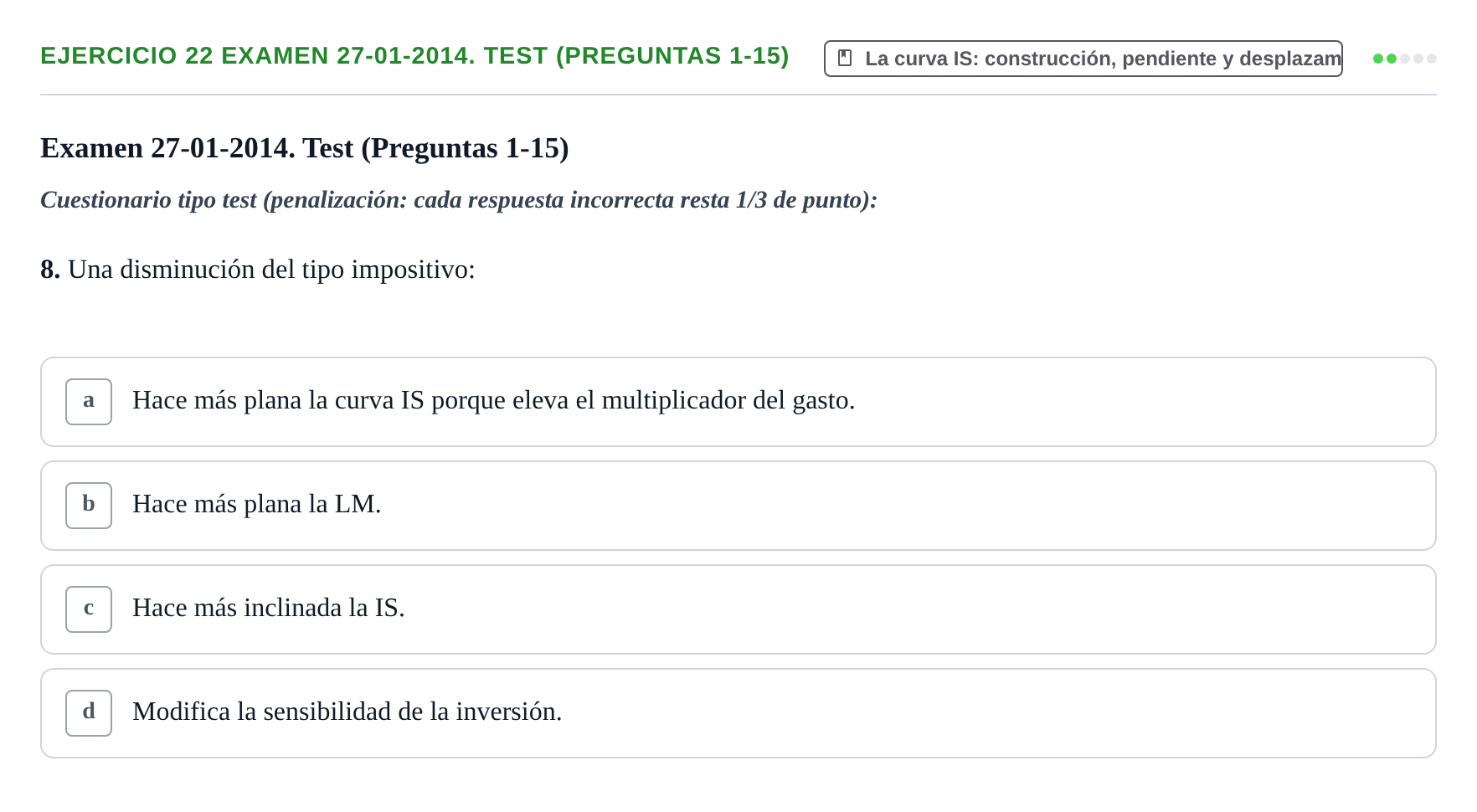 Enunciado: Ejercicio 22 Examen 27-01-2014. Test (Preguntas 1-15) - La… · Macroeconomía UB Recopilación de exámenes finales y parciales de Macroeconomía (Parte 1)