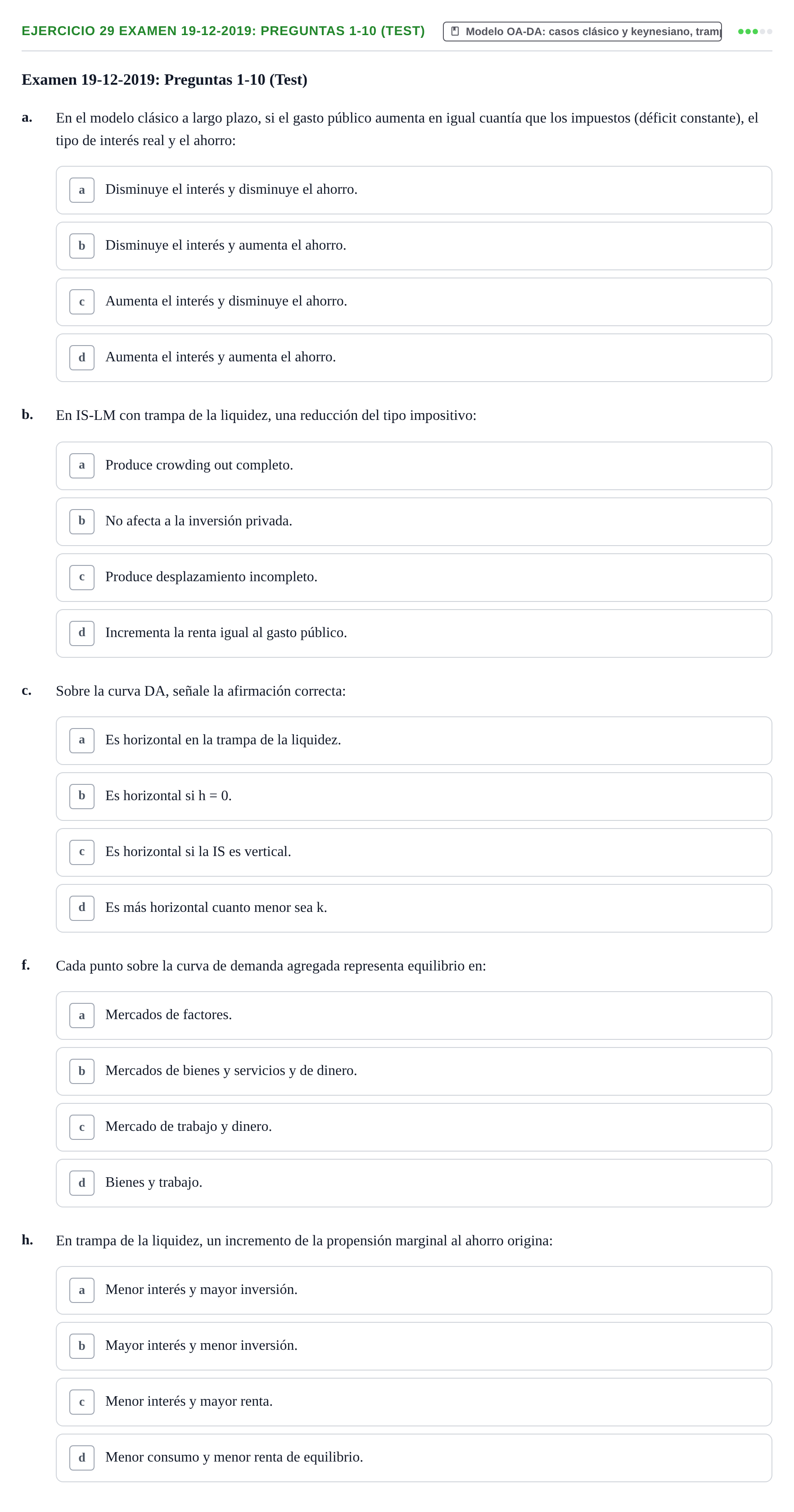 Enunciado: Ejercicio 29 Examen 19-12-2019: Preguntas 1-10 (Test) - Mod… · Macroeconomía UB Recopilación de exámenes finales y parciales de Macroeconomía (Parte 1)