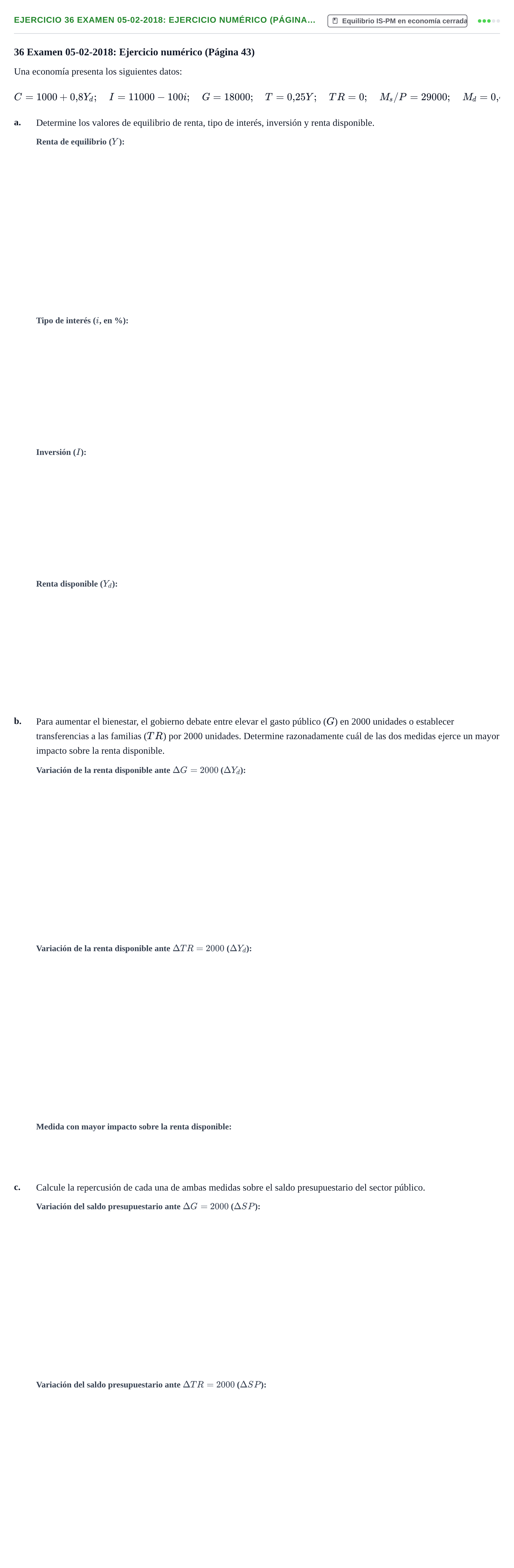 Enunciado: Ejercicio 36 Examen 05-02-2018: Ejercicio numérico (Página… · Macroeconomía UB Recopilación de exámenes finales y parciales de Macroeconomía (Parte 1)