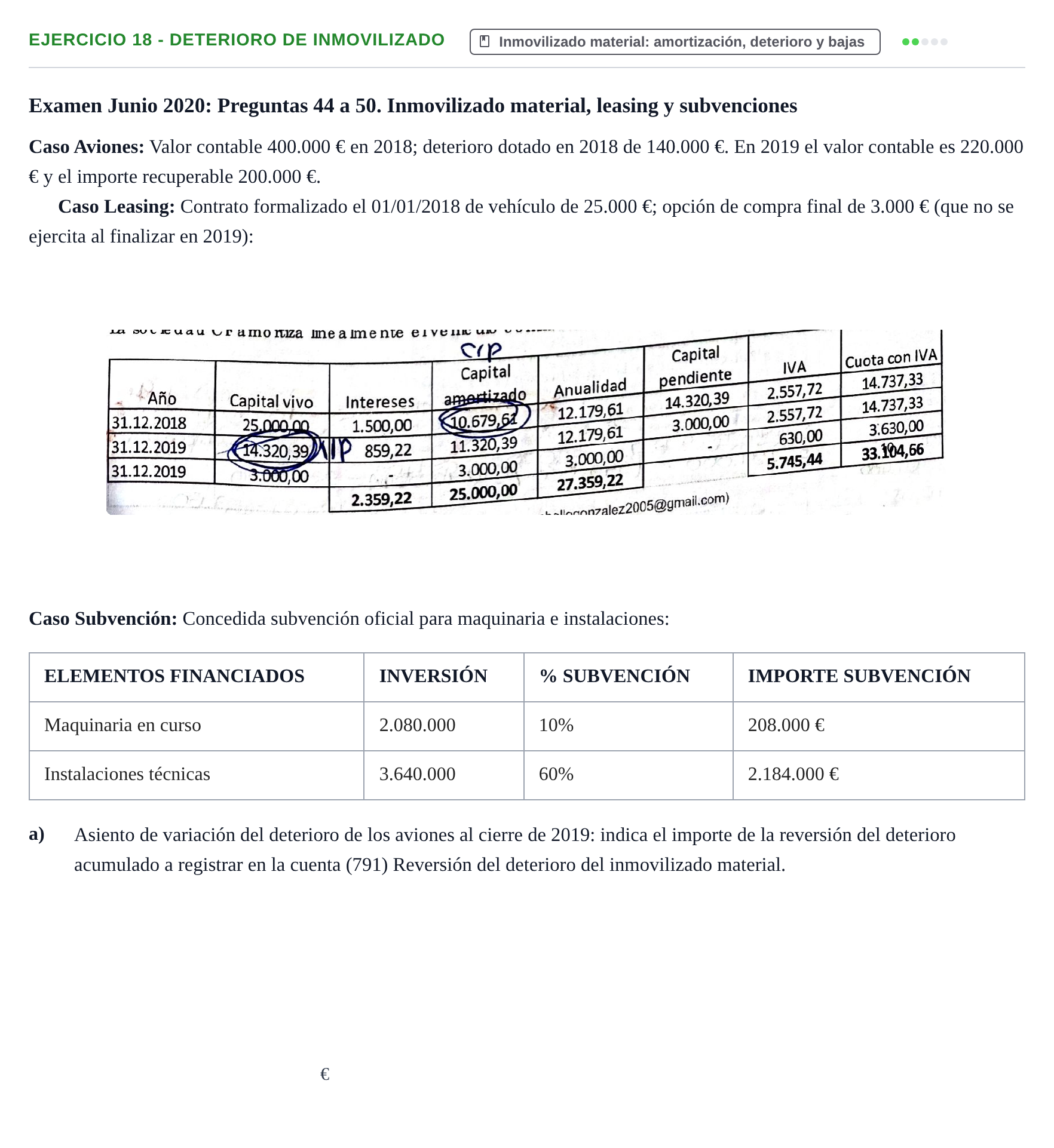 Enunciado: Ejercicio 18 - Deterioro de inmovilizado · Comptabilitat II UB 2021