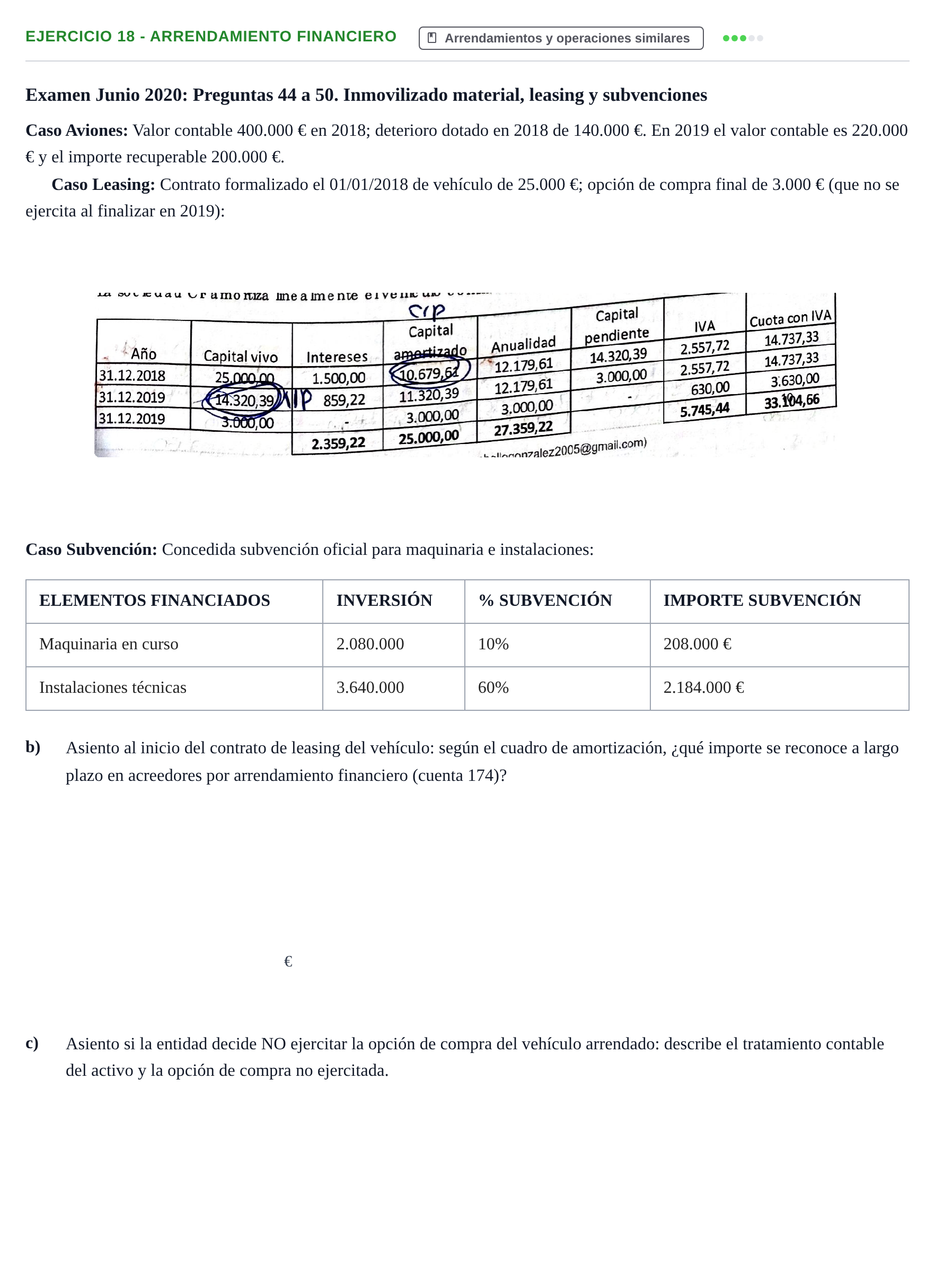Enunciado: Ejercicio 18 - Arrendamiento financiero · Comptabilitat II UB 2021