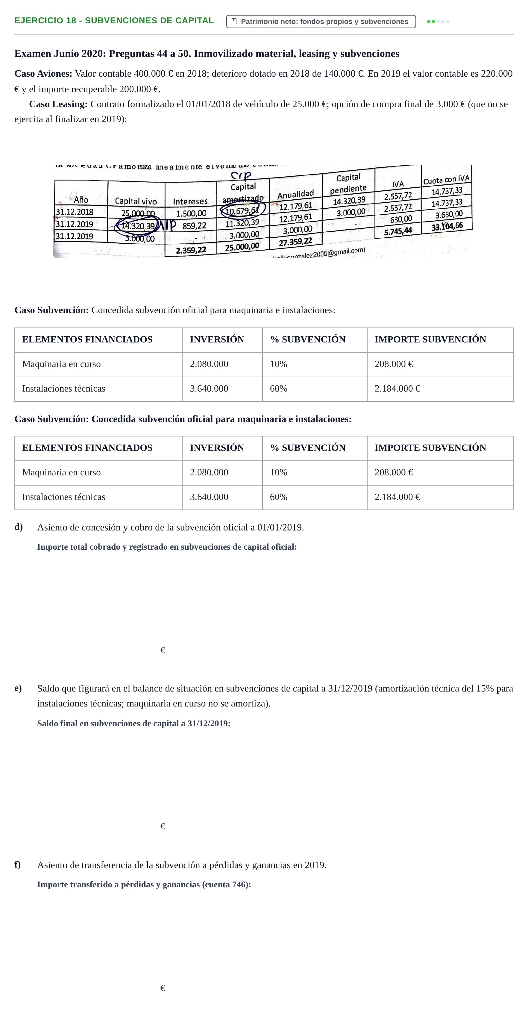Enunciado: Ejercicio 18 - Subvenciones de capital · Comptabilitat II UB 2021