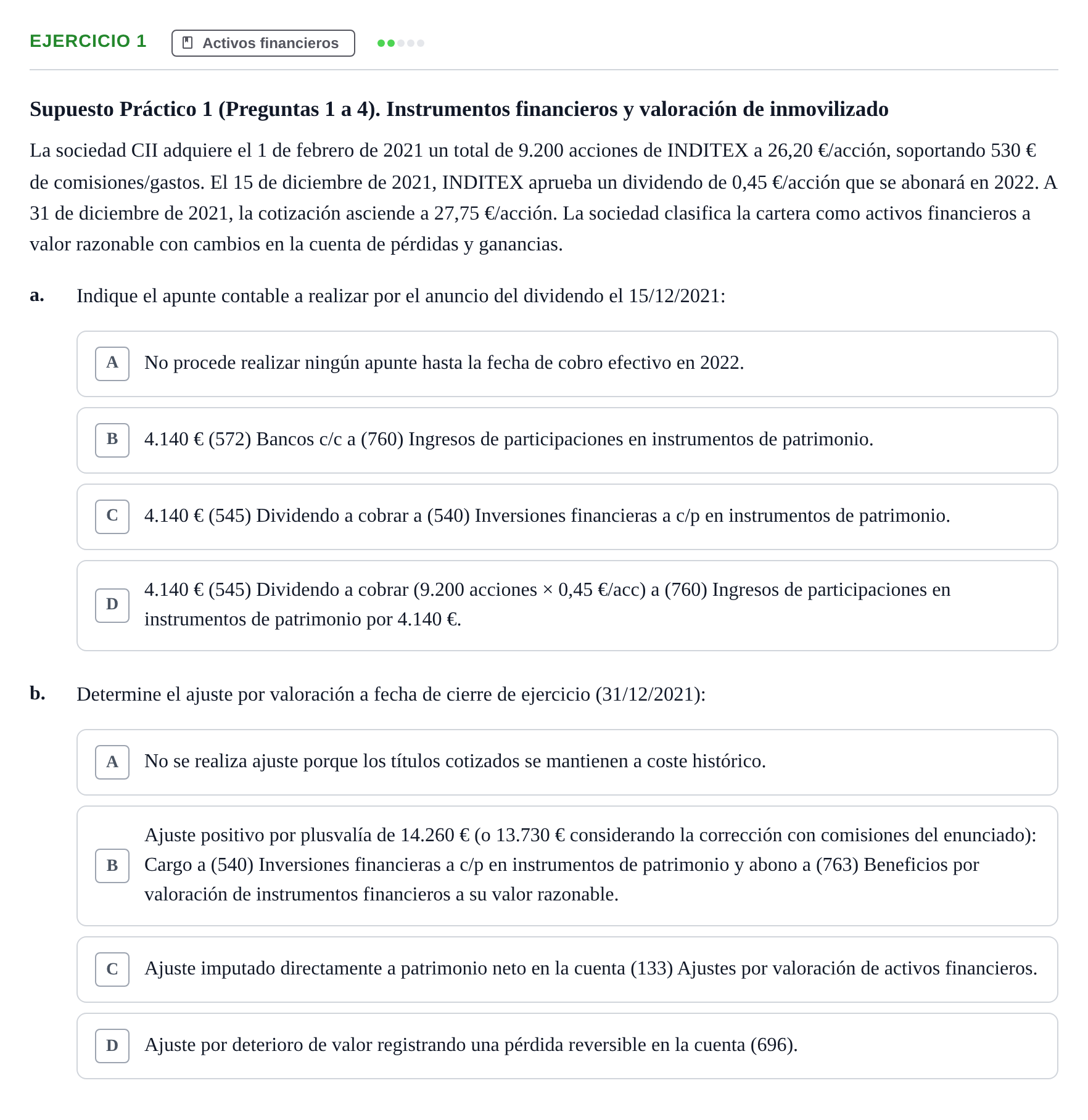 Enunciado: Ejercicio 1 - Activos financieros · Comptabilitat II UB 2021